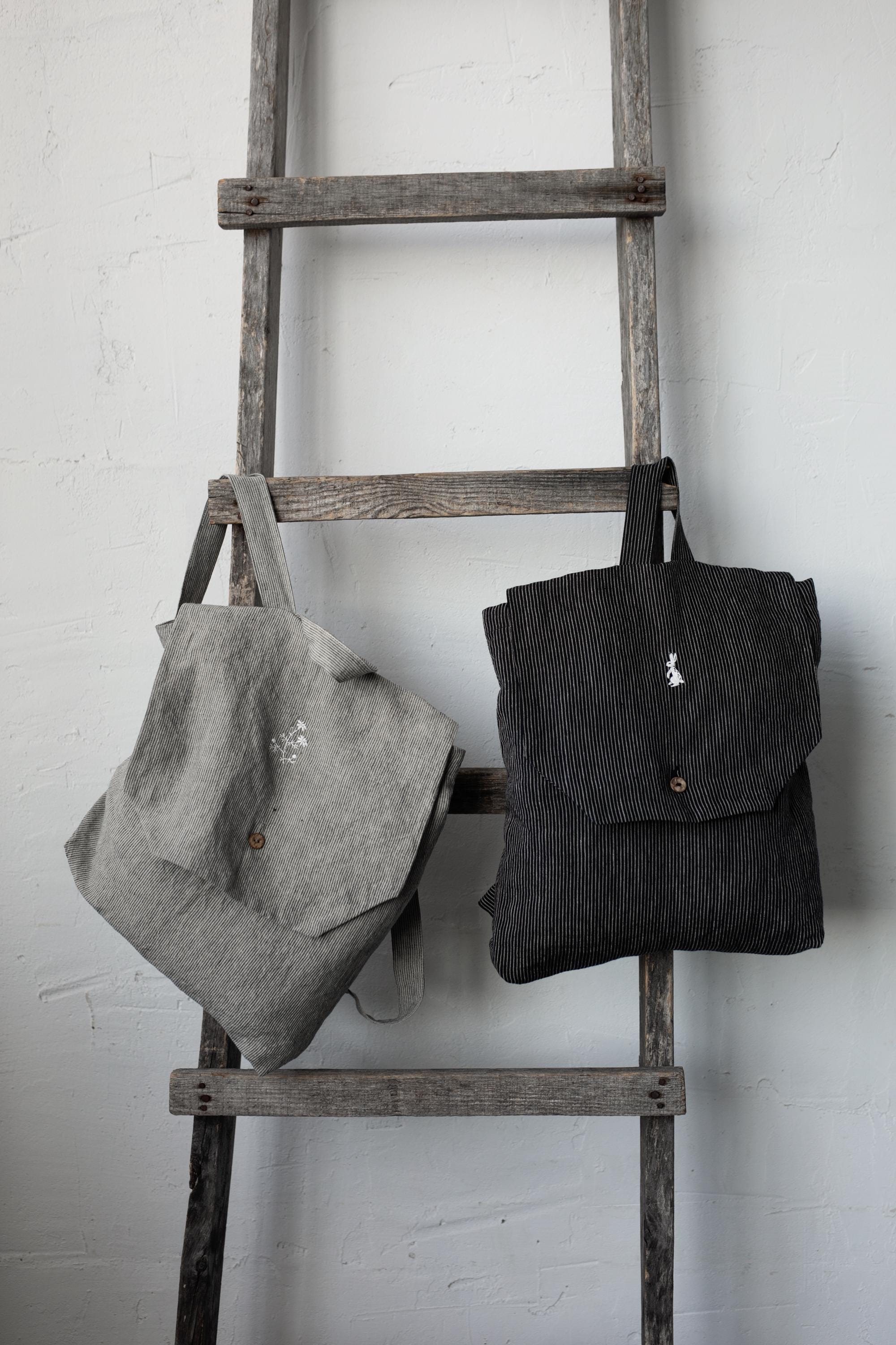Midnight Stripe Linen Backpack