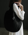 Black Small Round Linen Bag
