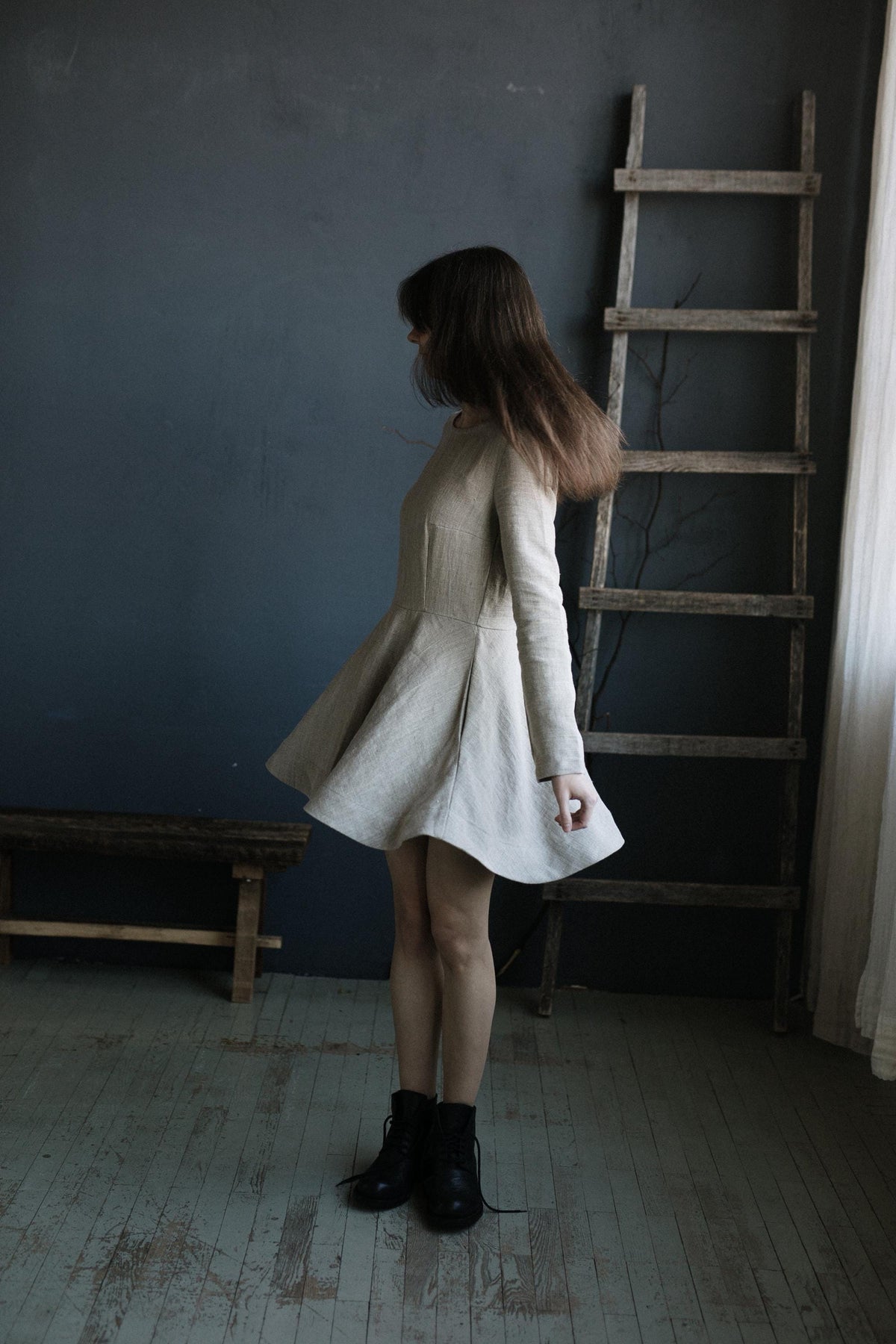 Natural Short Fitted Linen Dress