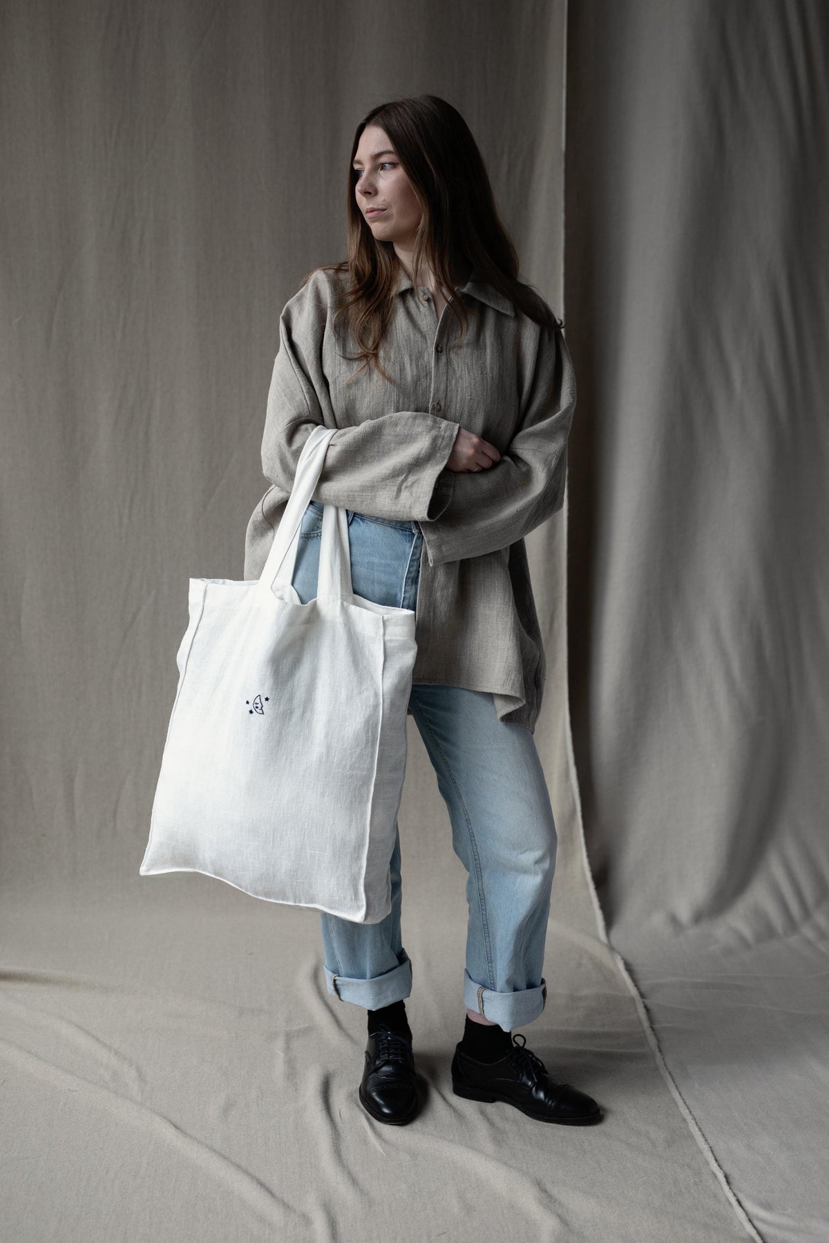 White Classic Large Linen Tote Bag