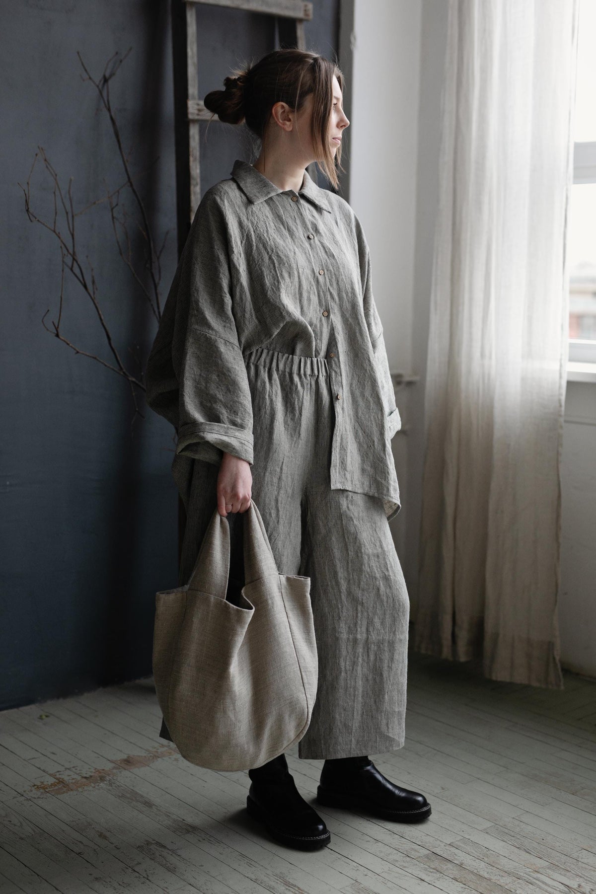 Natural Small Round Linen Bag