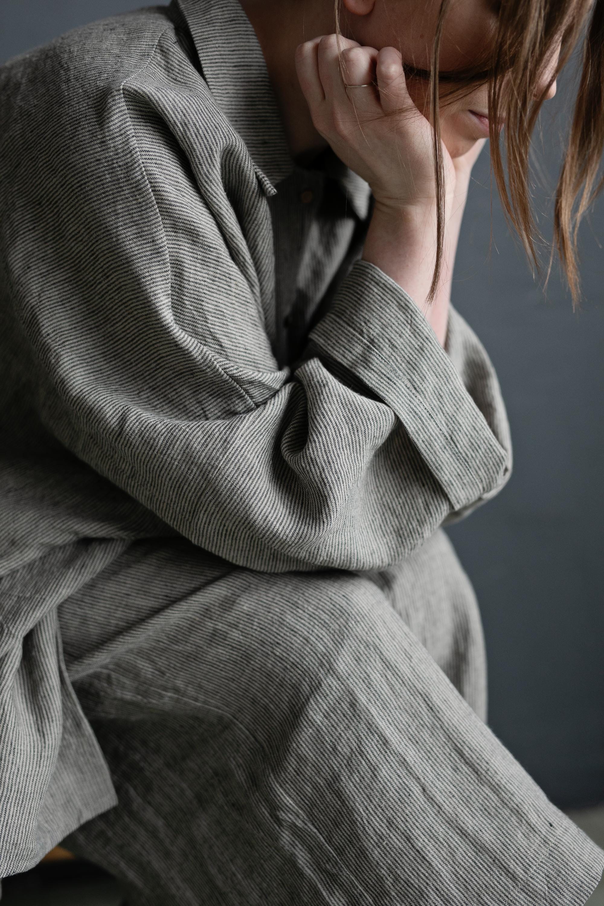 B&amp;W Stripe Long Linen Shirt