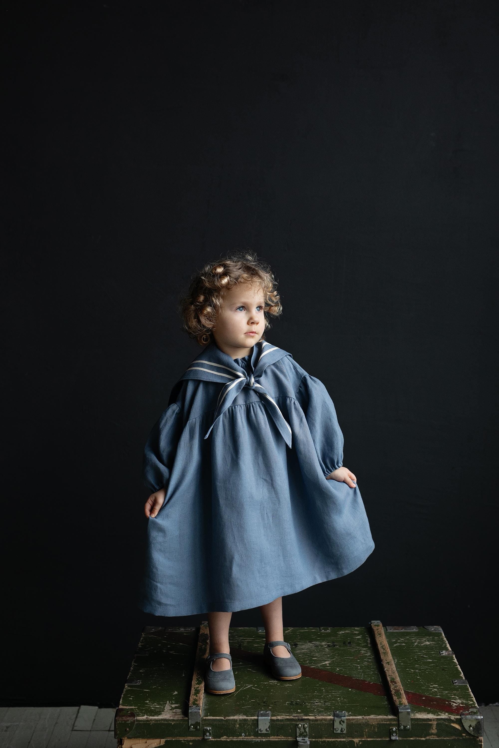 Dusty Blue Sailor Parachute Linen Dress – allthebeautifullinen