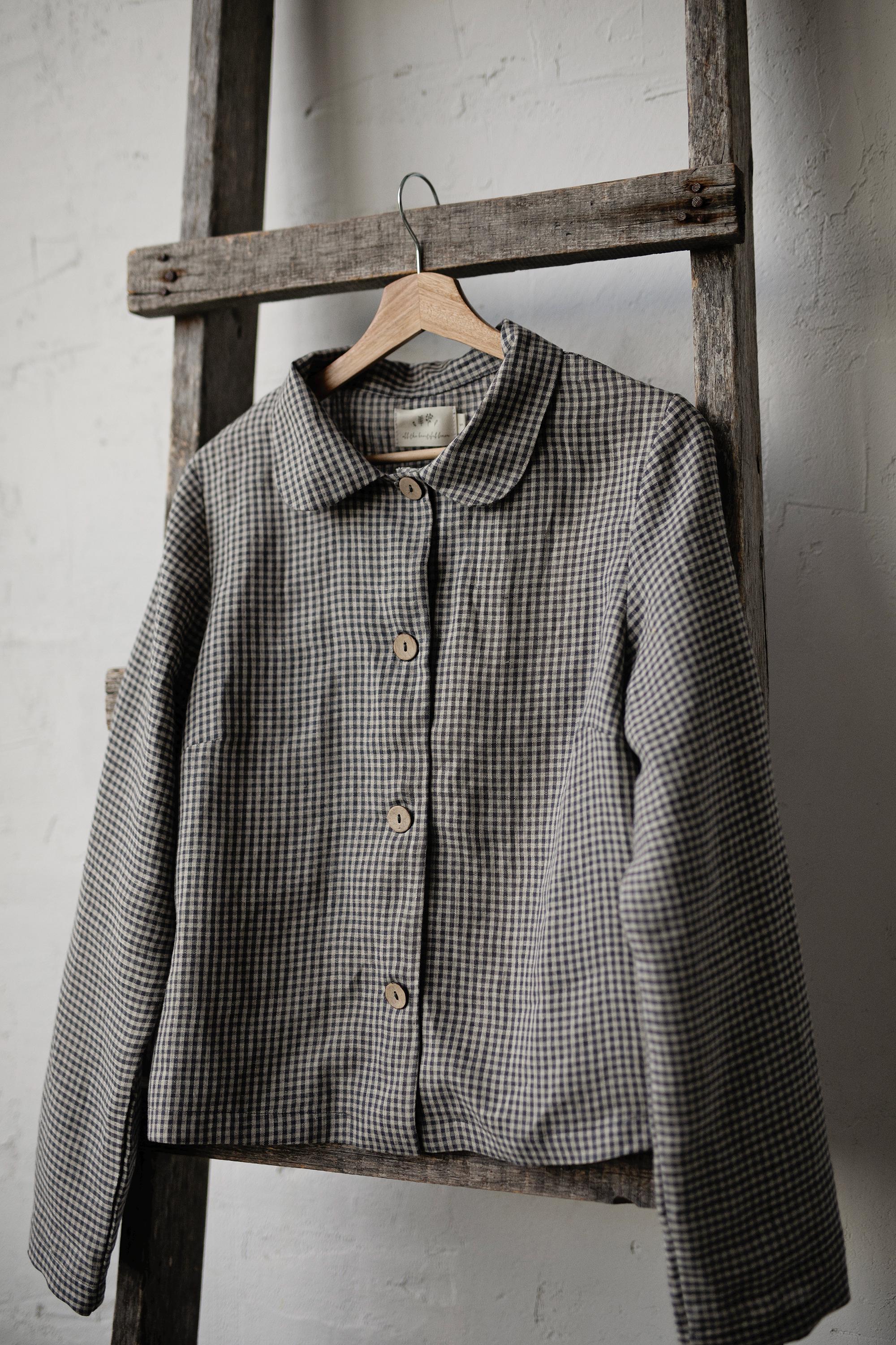 Grey gingham Peter Pan Collar Linen Jacket