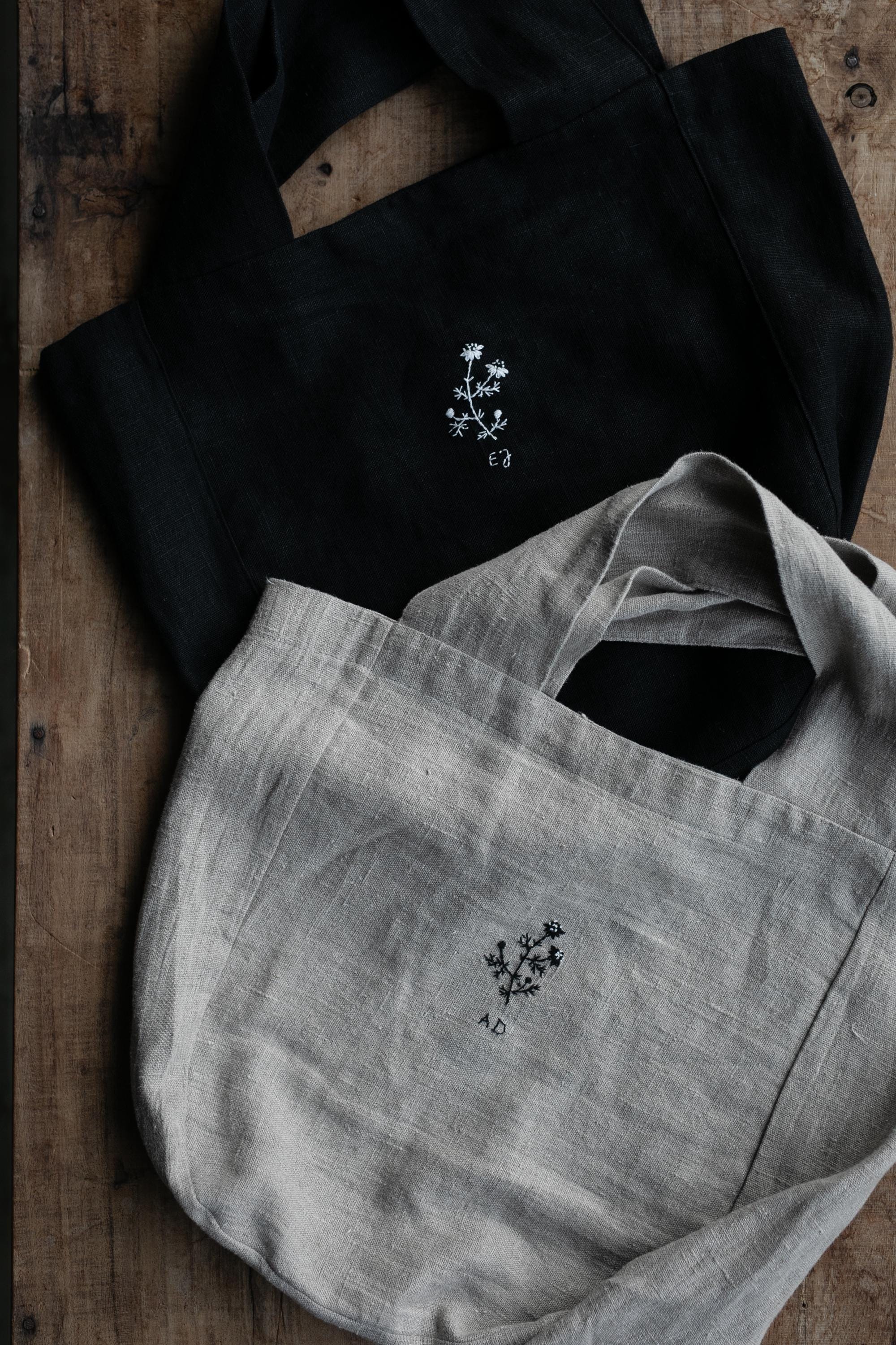 Black Small Round Linen Bag