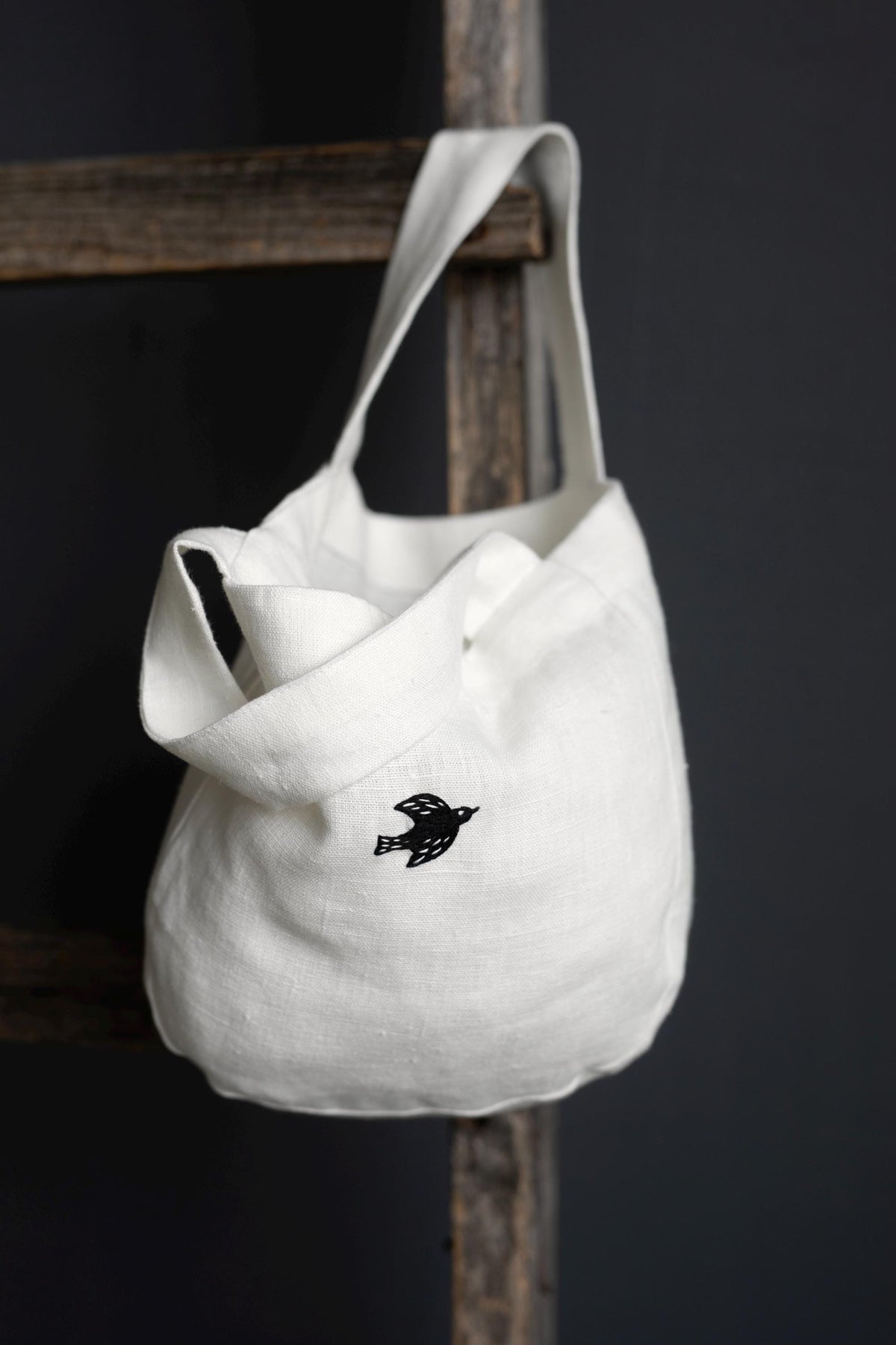 White Mini Round Linen Bag