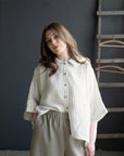 White Stripe 3/4 Linen Shirt