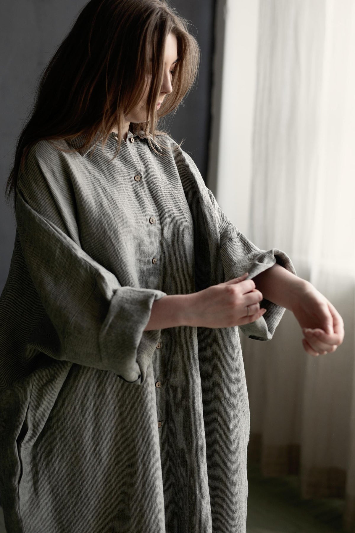 B&amp;W Stripe Linen Shirt Dress