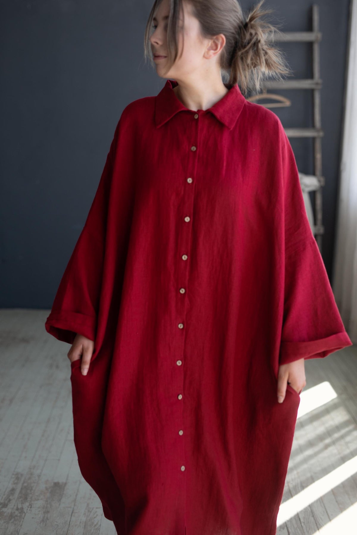 Cherry Linen Shirt Dress