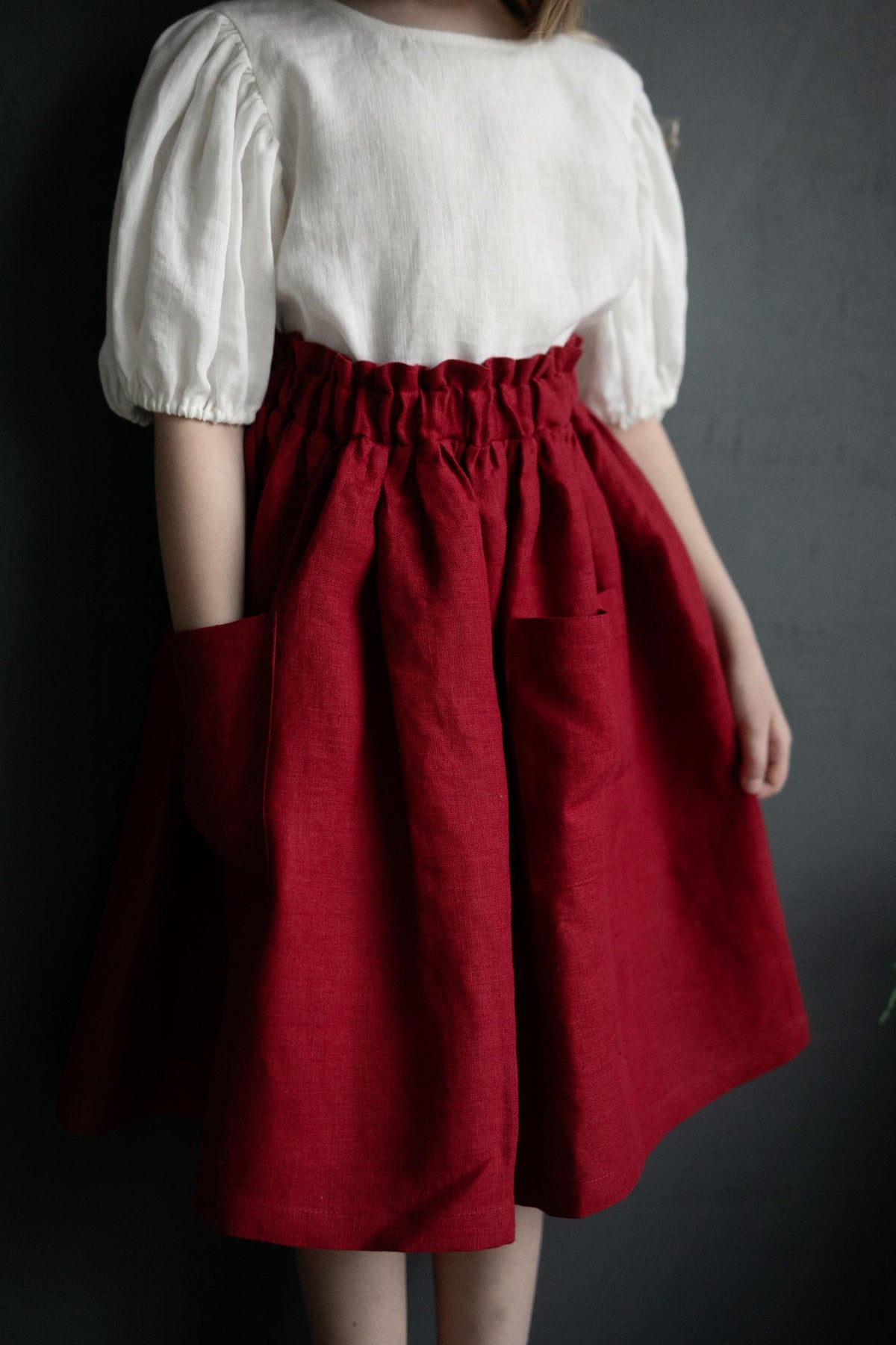 Cherry Long Linen Skirt