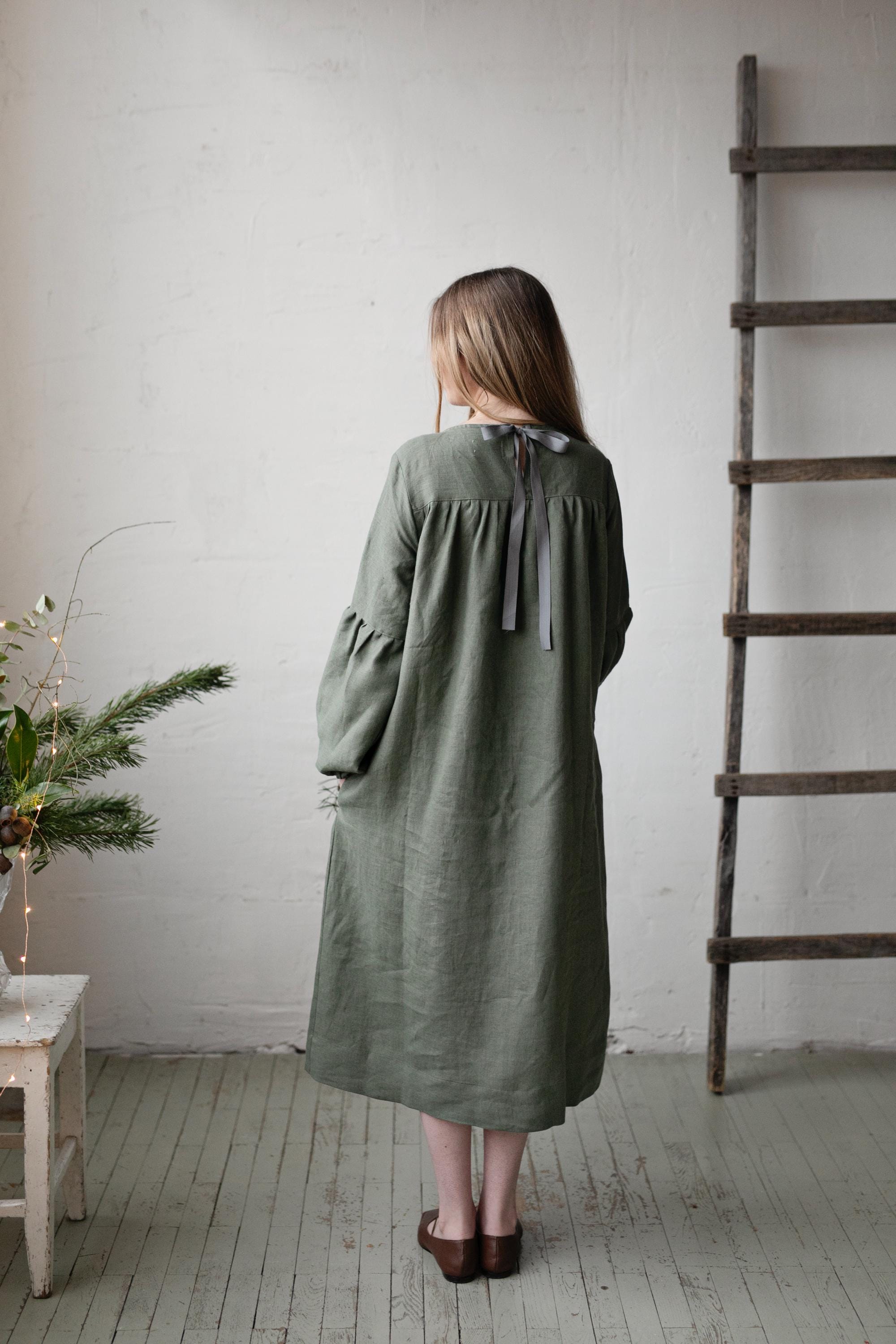 Sage Victorian Linen Dress