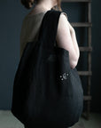 Black Large Linen Round Bag