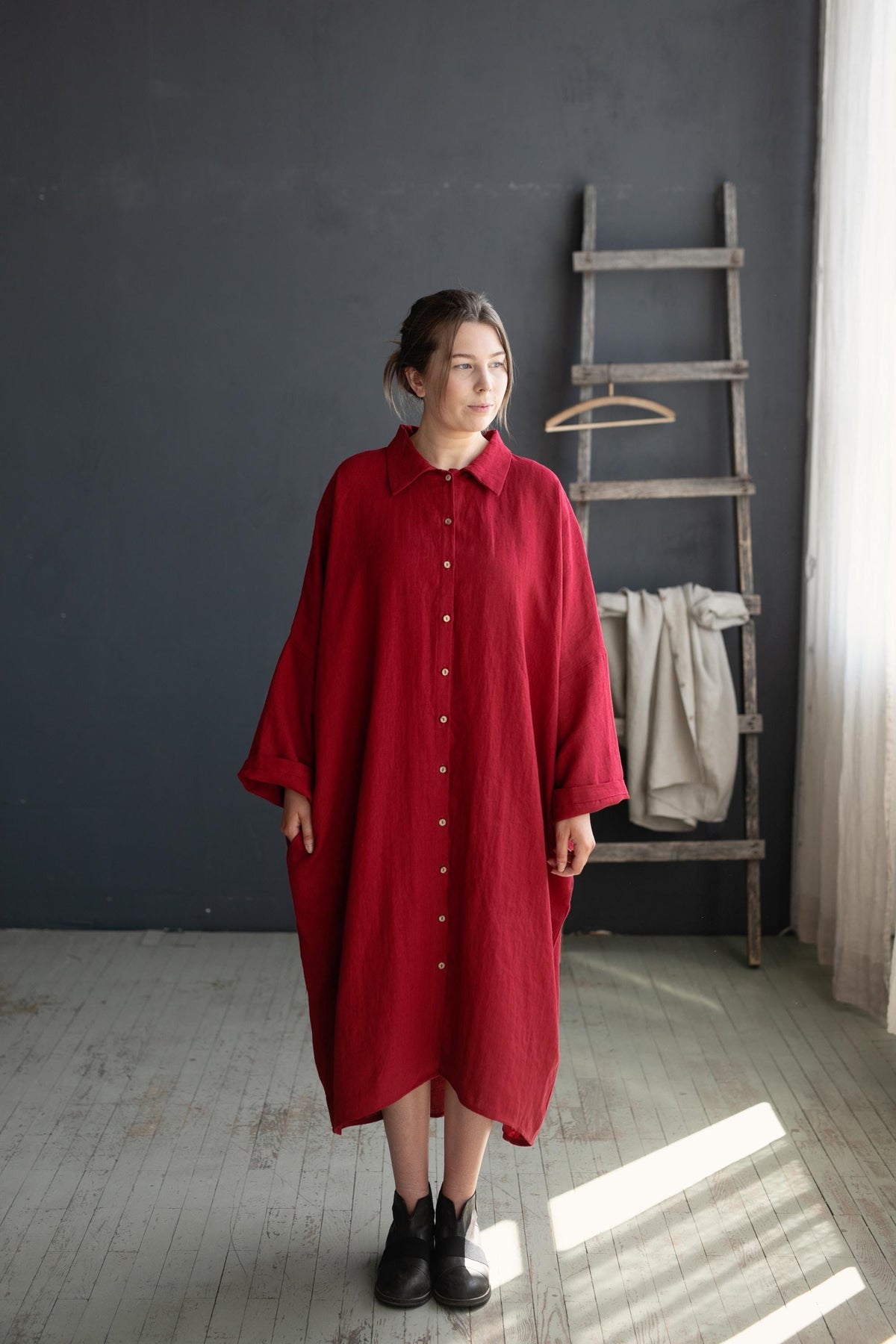 Cherry Linen Shirt Dress