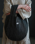 Midnight Stripe Small Round Linen Bag