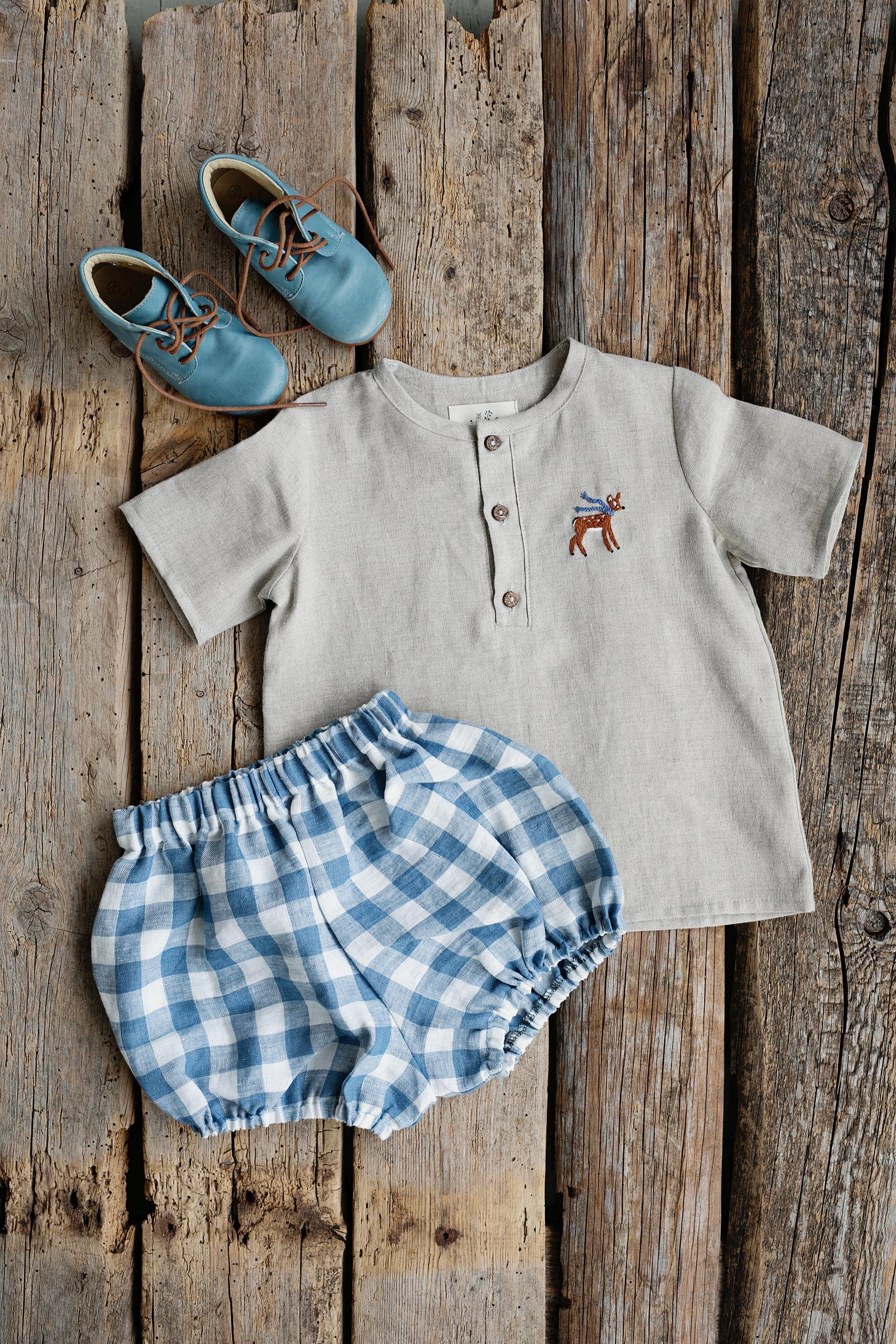 Natural Short Sleeve Button Linen Shirt