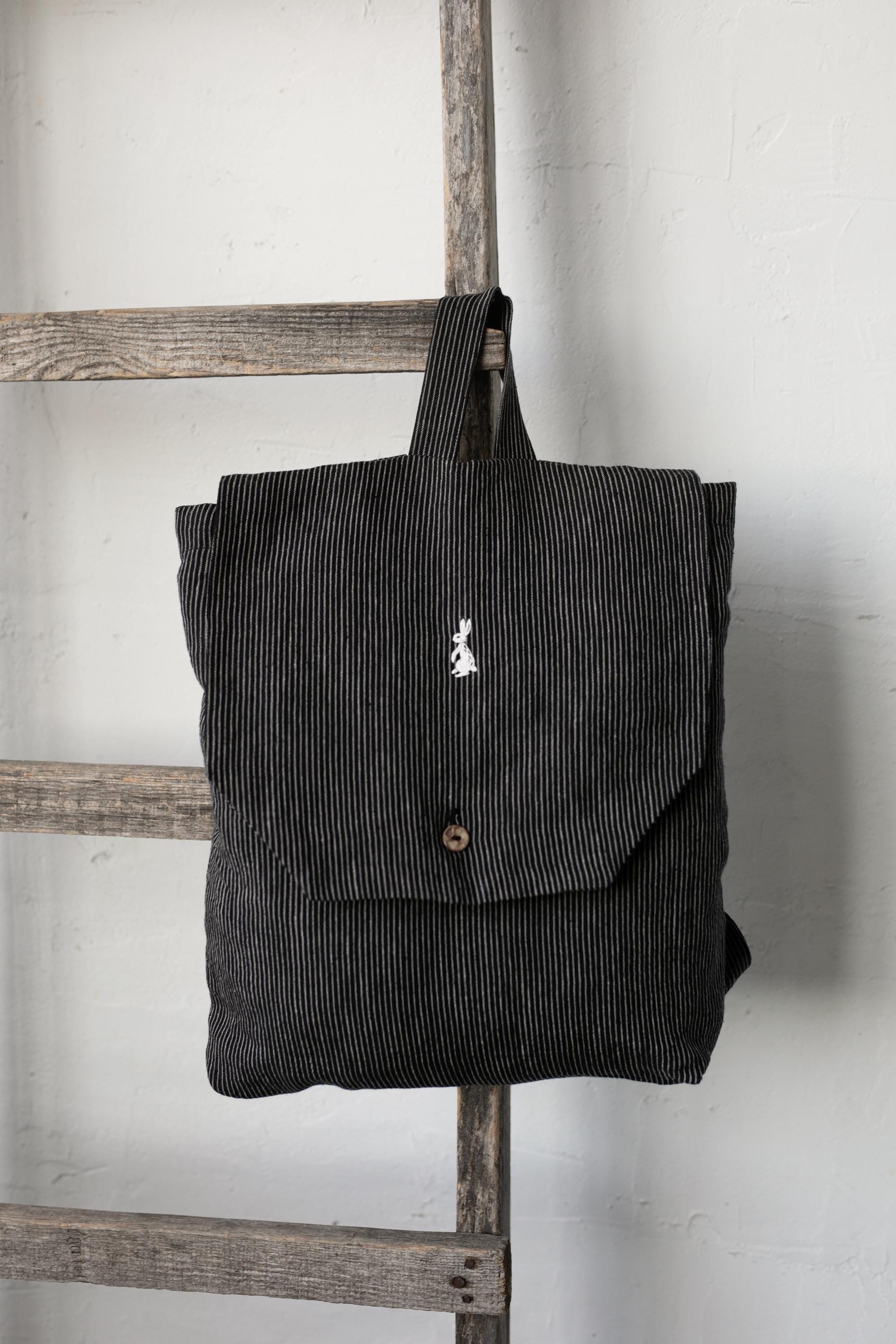 Midnight Stripe Linen Backpack