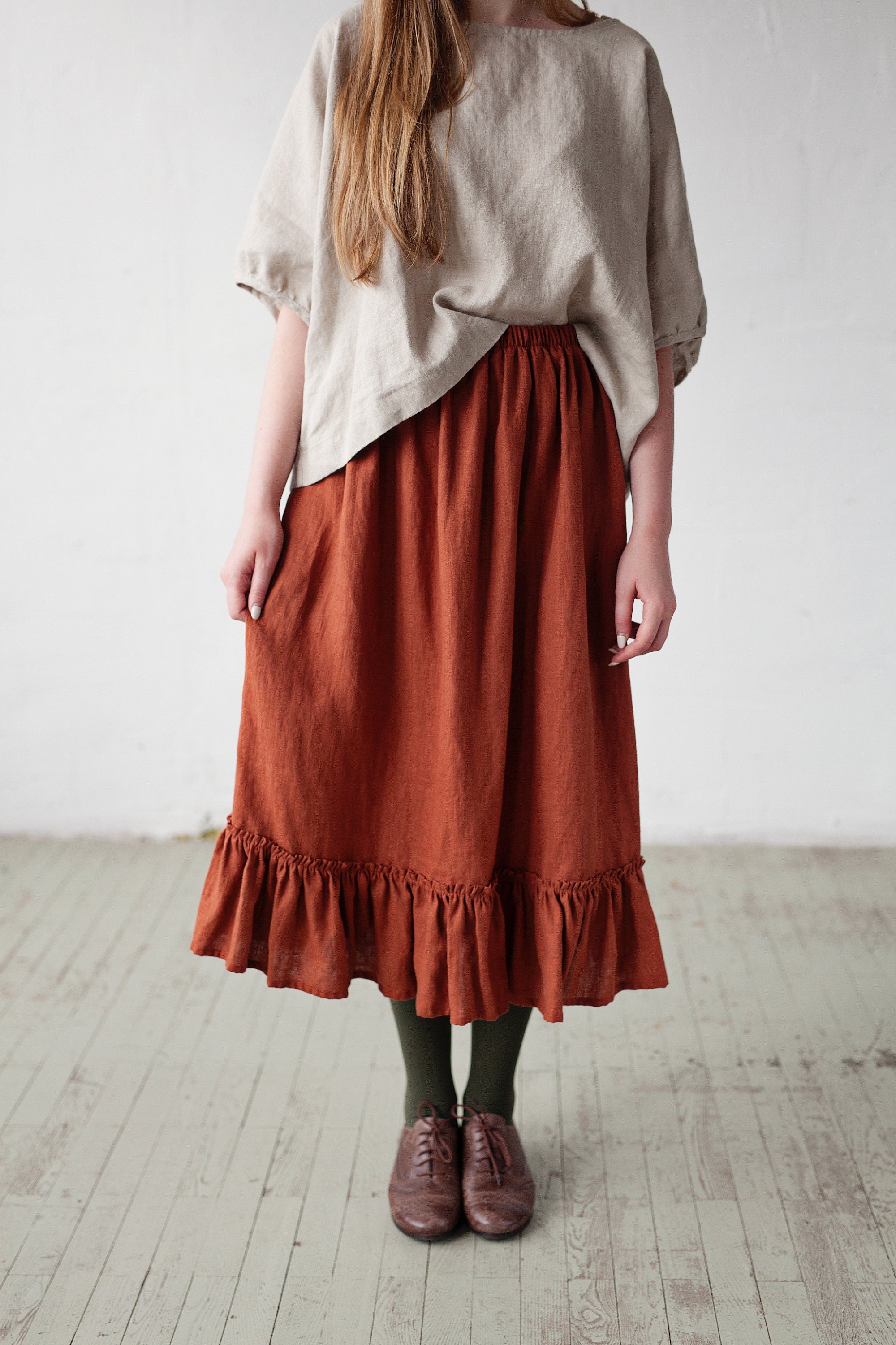 Rust Victorian Linen Skirt, Size XXL (STOCK)