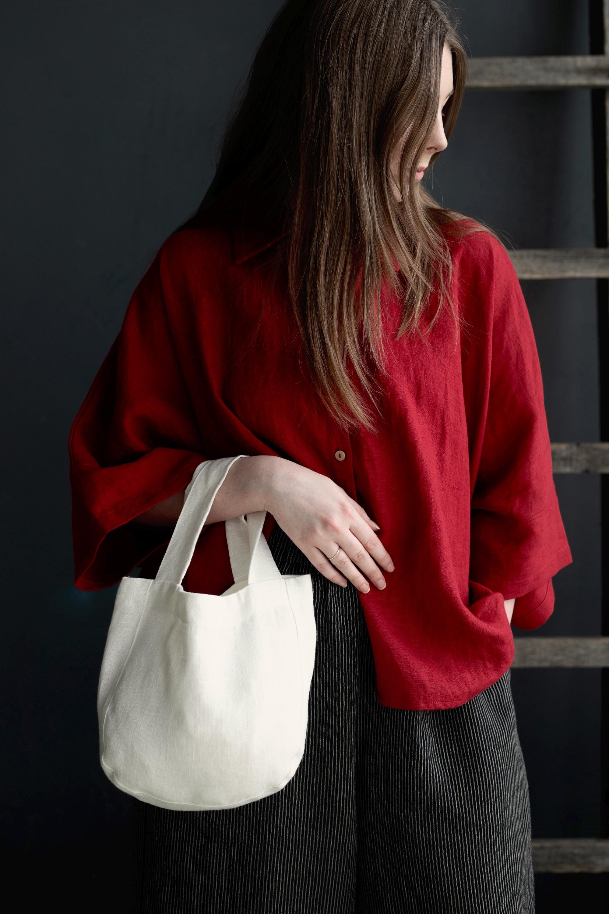 White Mini Round Linen Bag