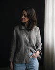 Grey gingham Peter Pan Collar Linen Jacket