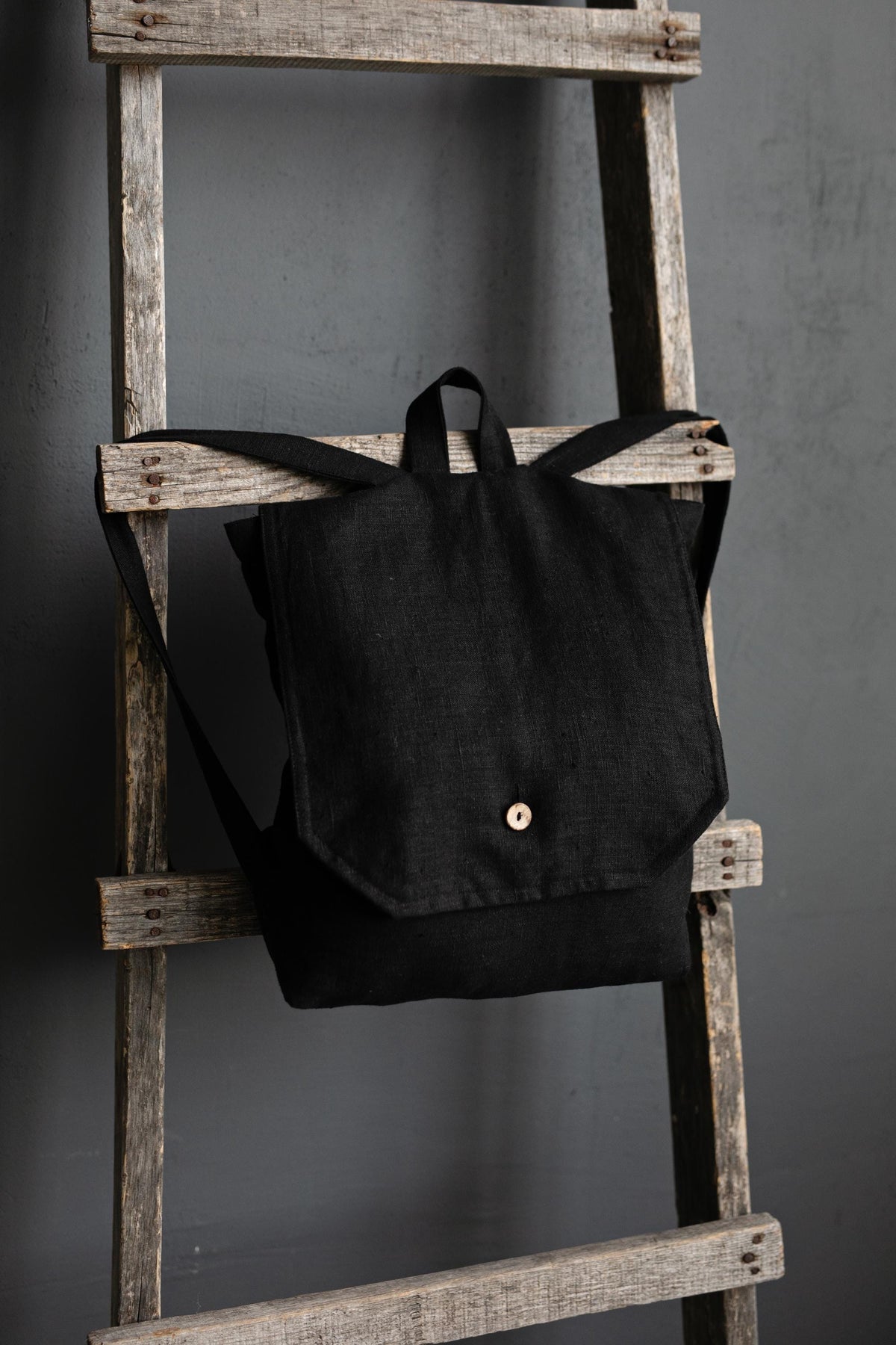 Black Linen Backpack
