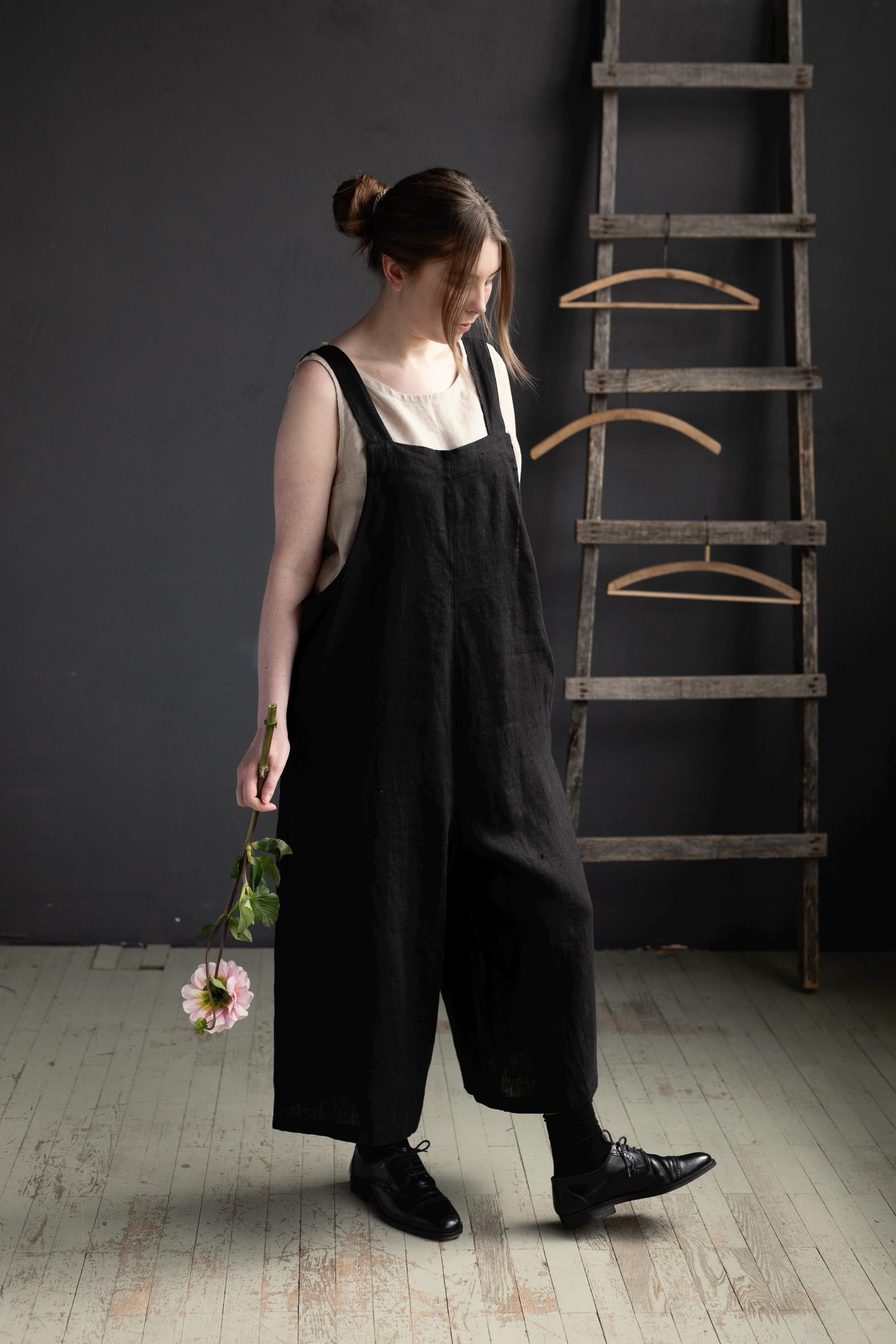 Black Linen Overalls