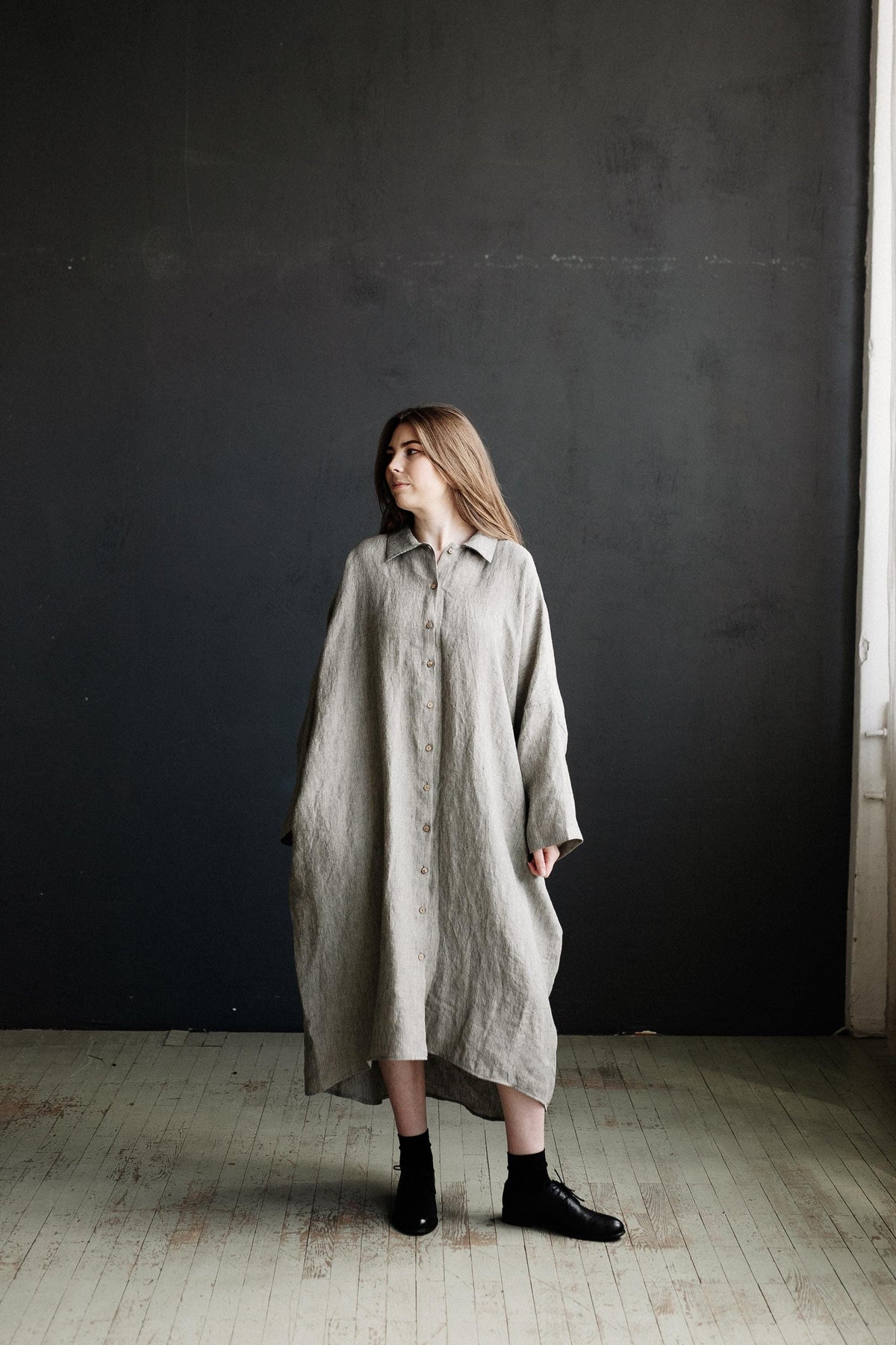 B&amp;W Stripe Linen Shirt Dress