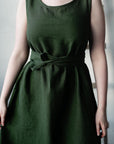 Forest Green Sleeveless Linen Dress, Sizes S & XXL (STOCK)