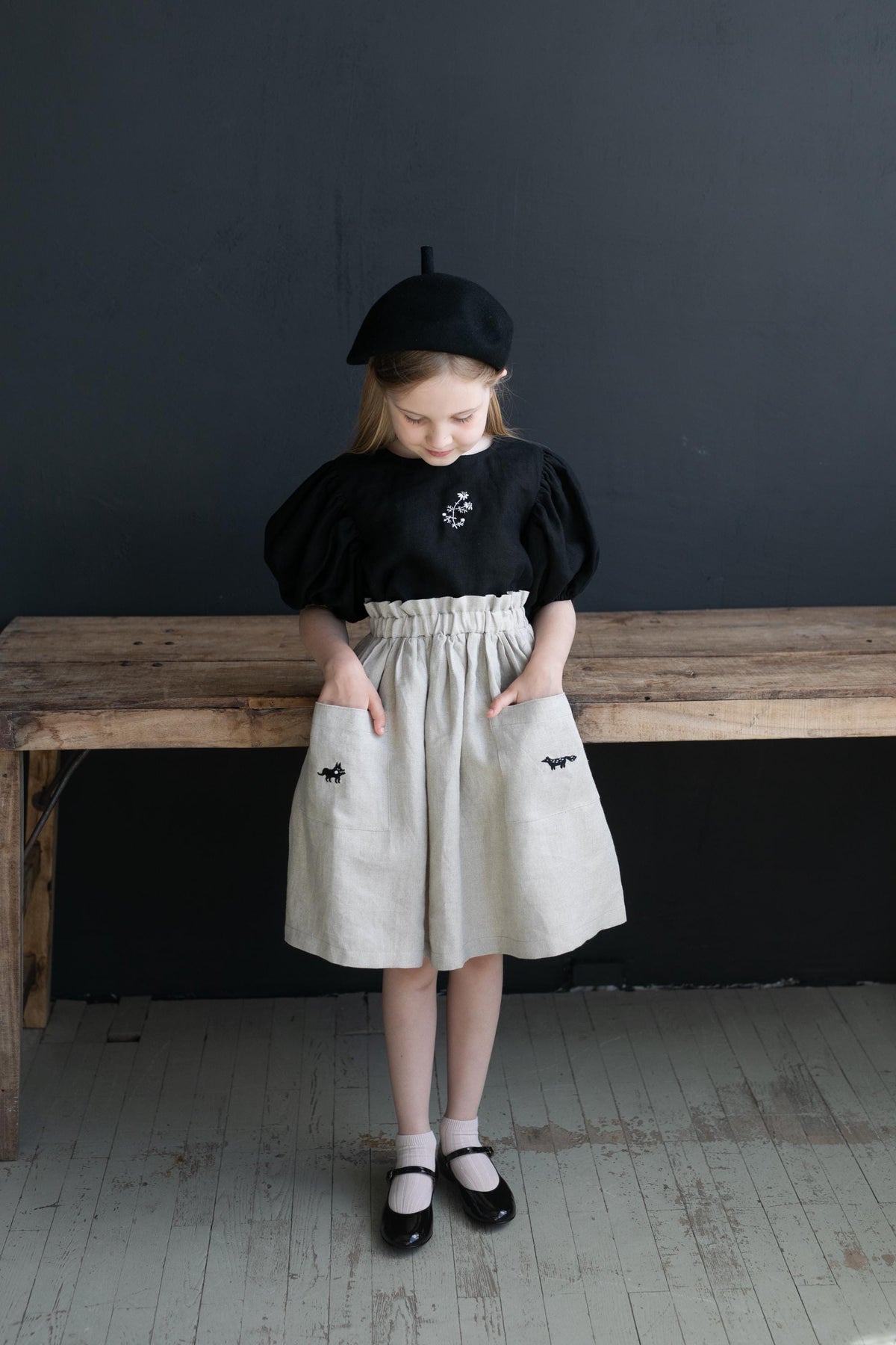 Black Linen Puff Sleeve Top