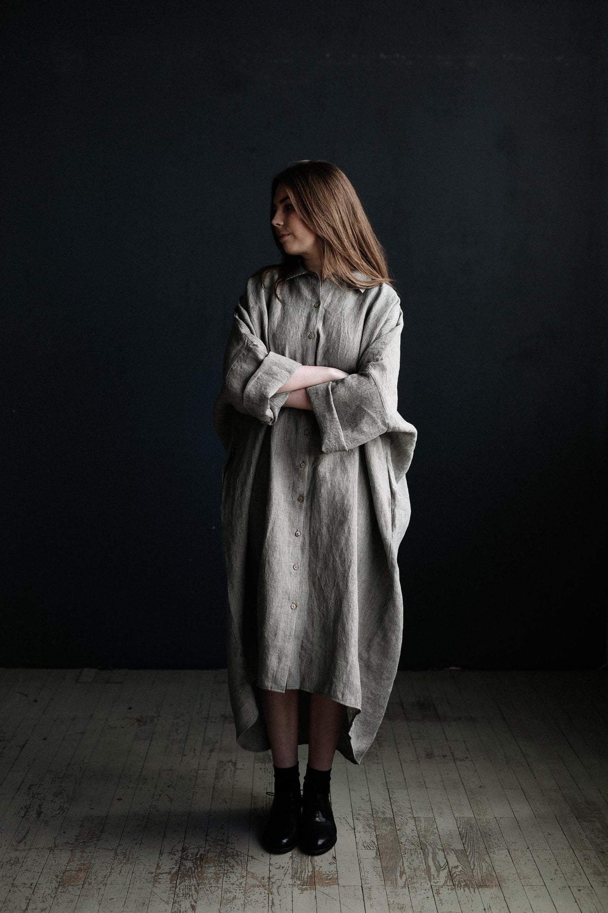 B&amp;W Stripe Linen Shirt Dress