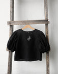 Black Linen Puff Sleeve Top