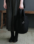 Black Small Round Linen Bag