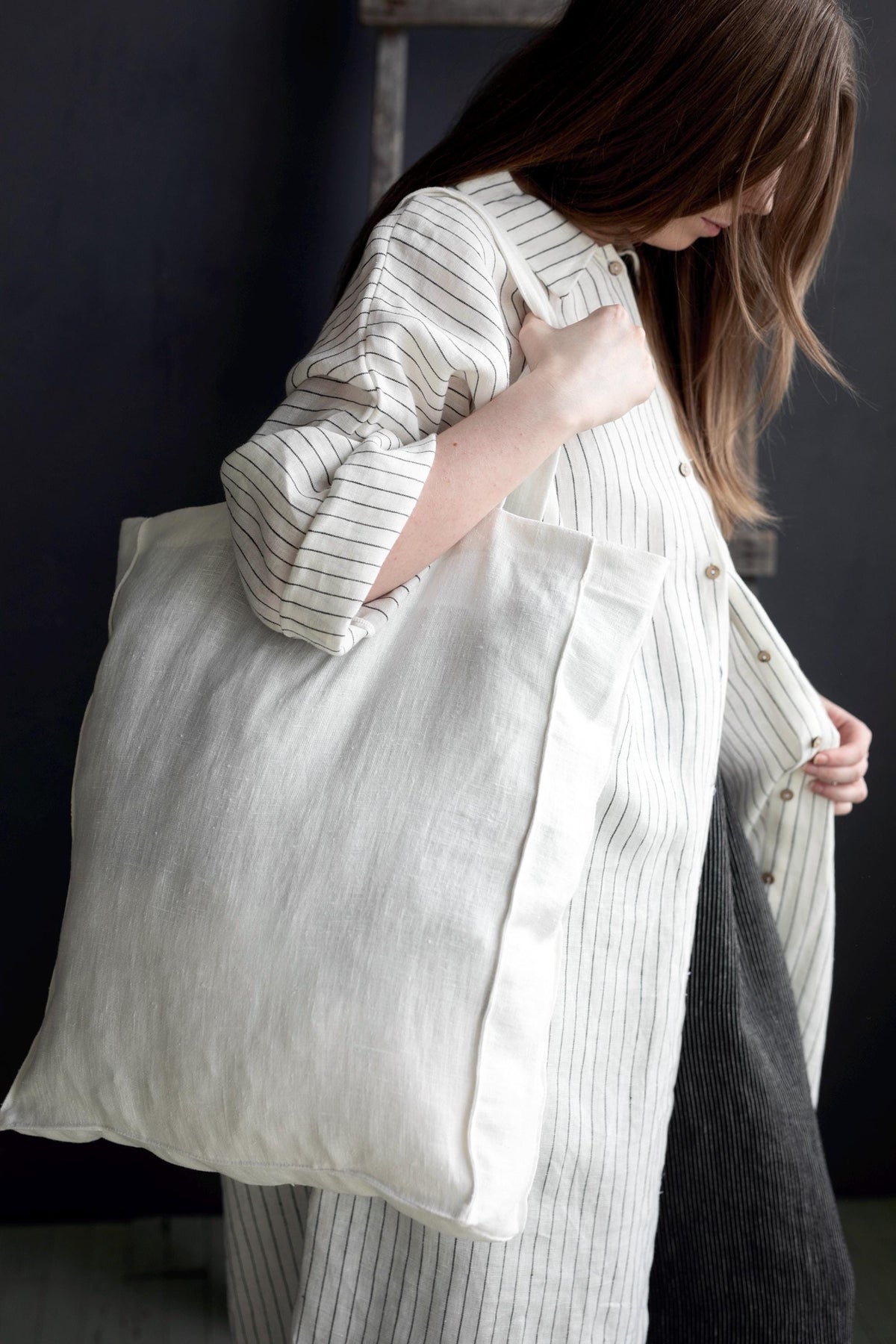 White Classic Large Linen Tote Bag