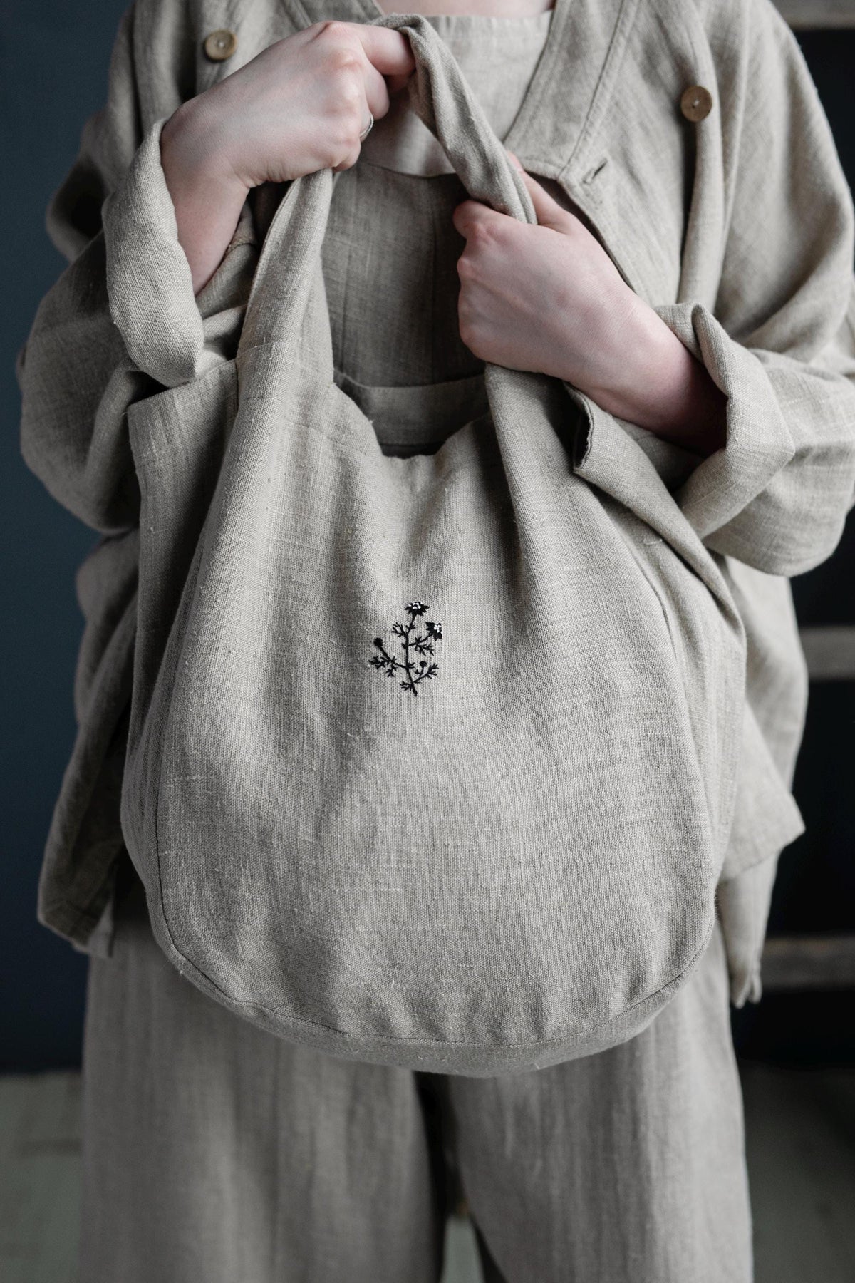 Natural Small Round Linen Bag
