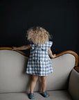 Aquamarine Mermaid Linen Dress, 3-4 years, Pig with wings & three mushrooms embroidery (STOCK)