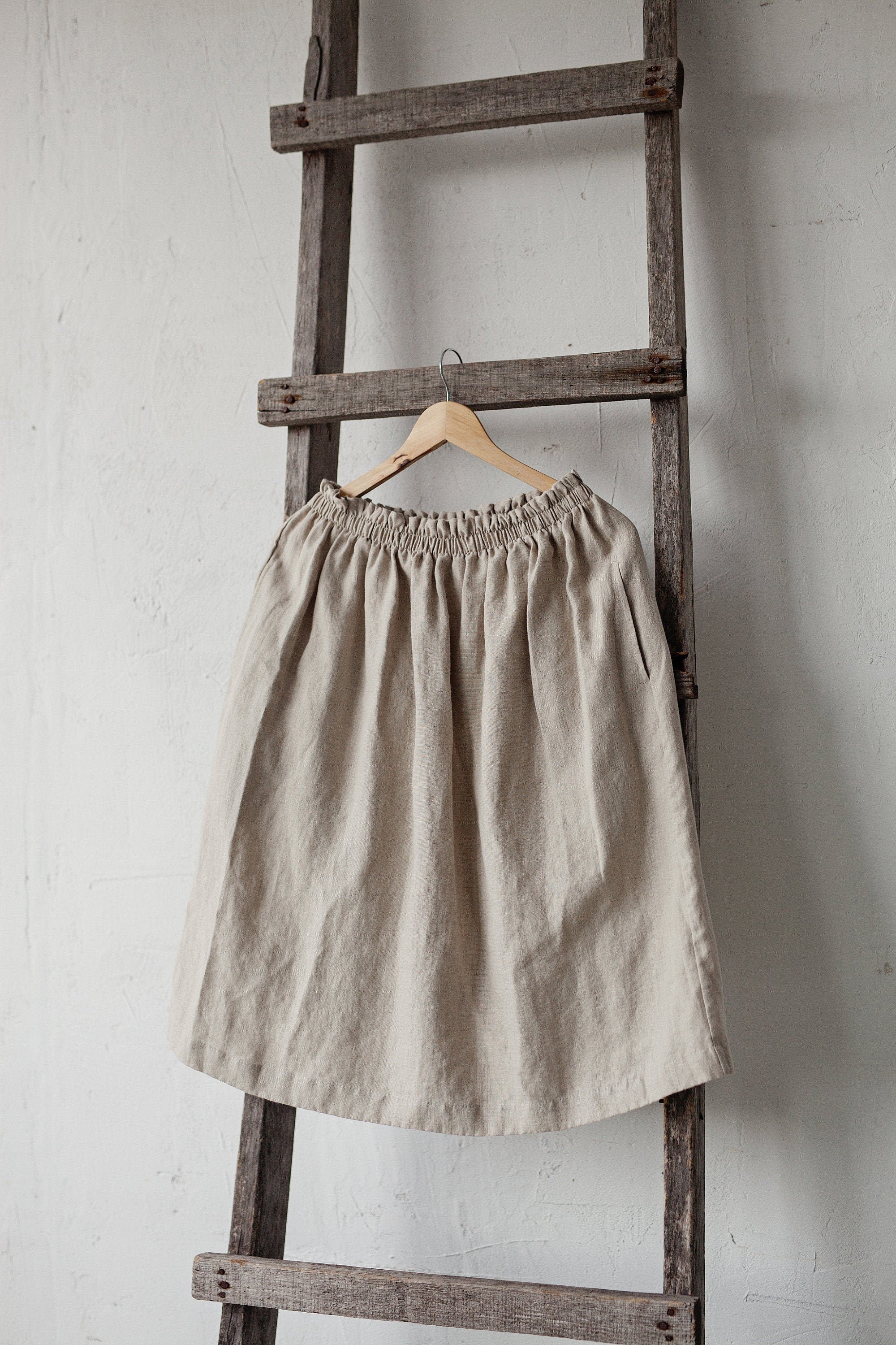 Natural Classic Midi Linen Skirt, Size S (STOCK)