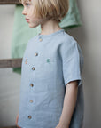 Baby Blue Classic Short Sleeve Linen Shirt