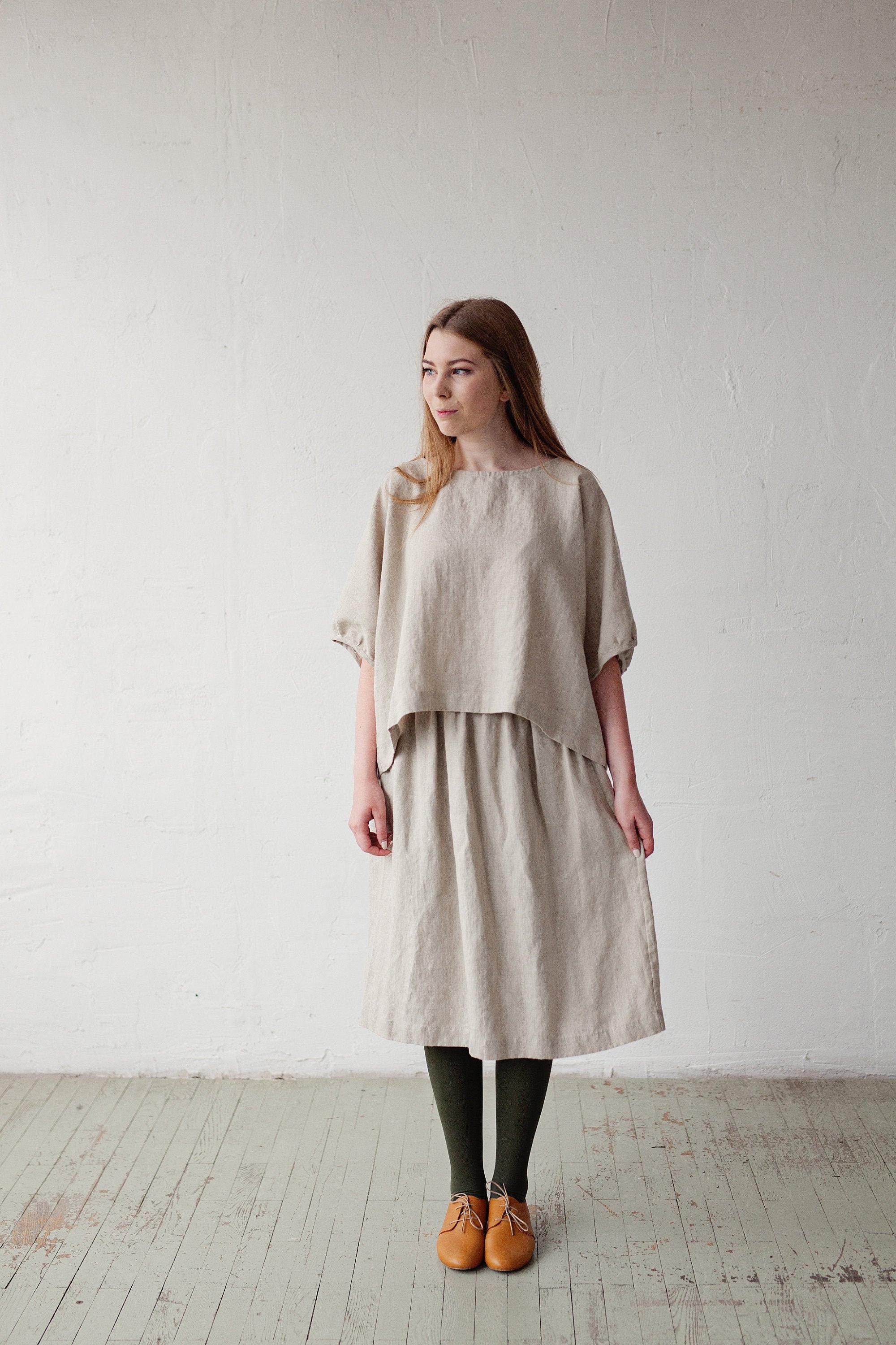 Natural Classic Midi Linen Skirt, Size S (STOCK)