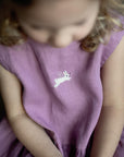 Lilac Linen Smock Dress, 5-6 years, Flying bunny embroidery (STOCK)
