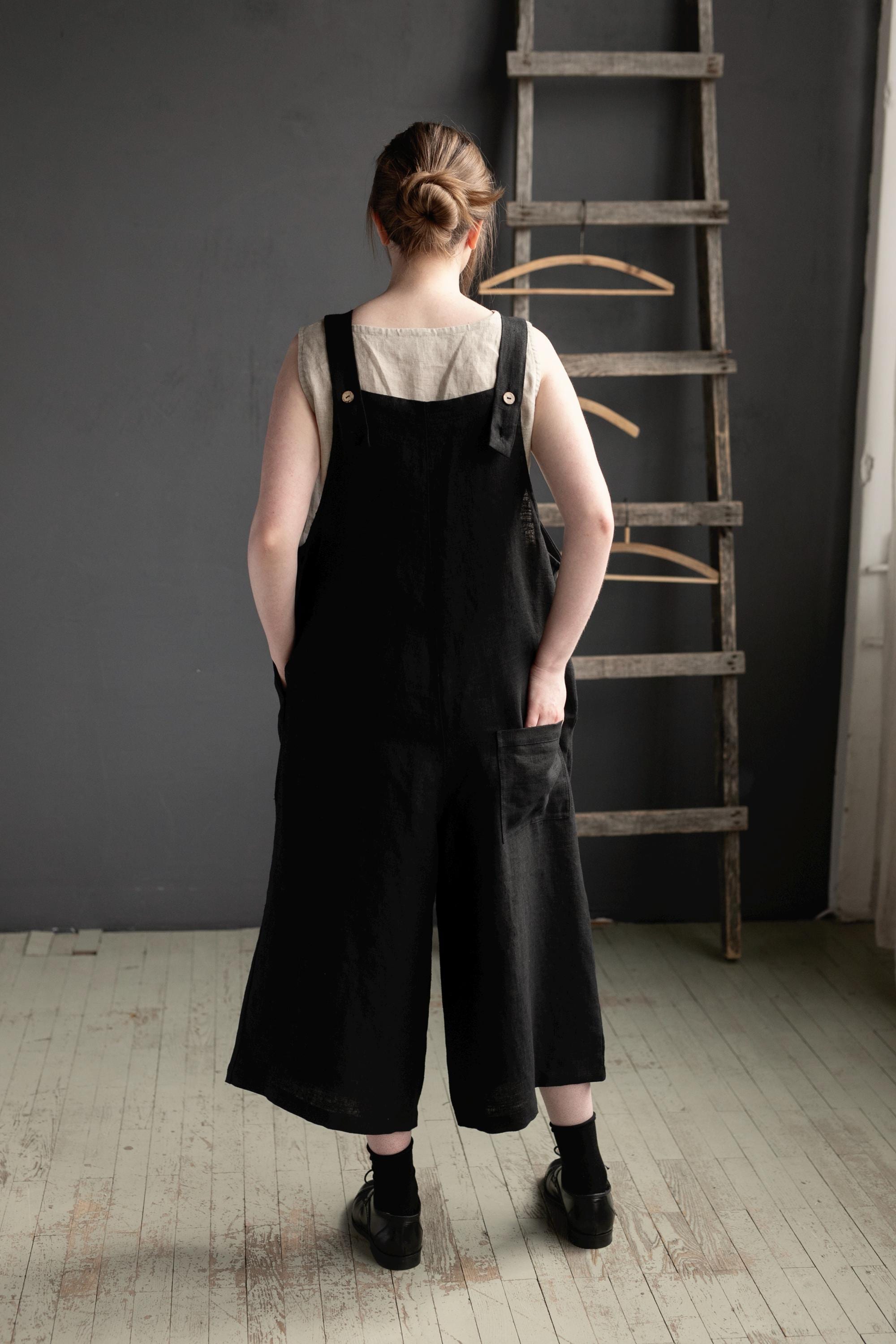 Black Linen Overalls