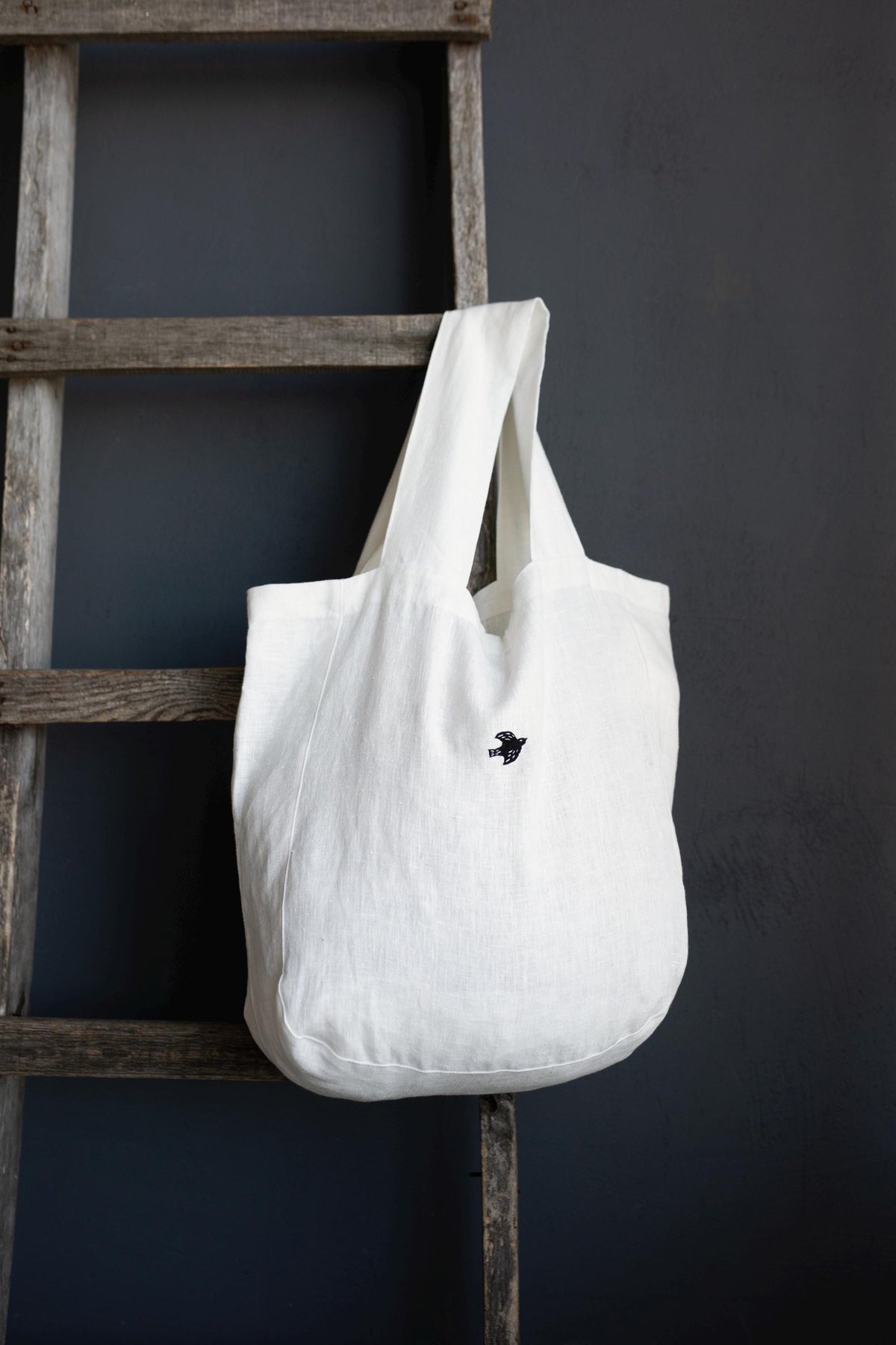 White Large Linen Round Bag