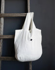 White Large Linen Round Bag