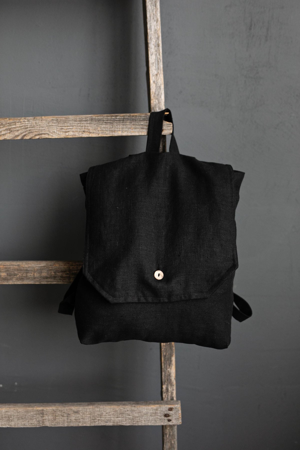 Black Linen Backpack