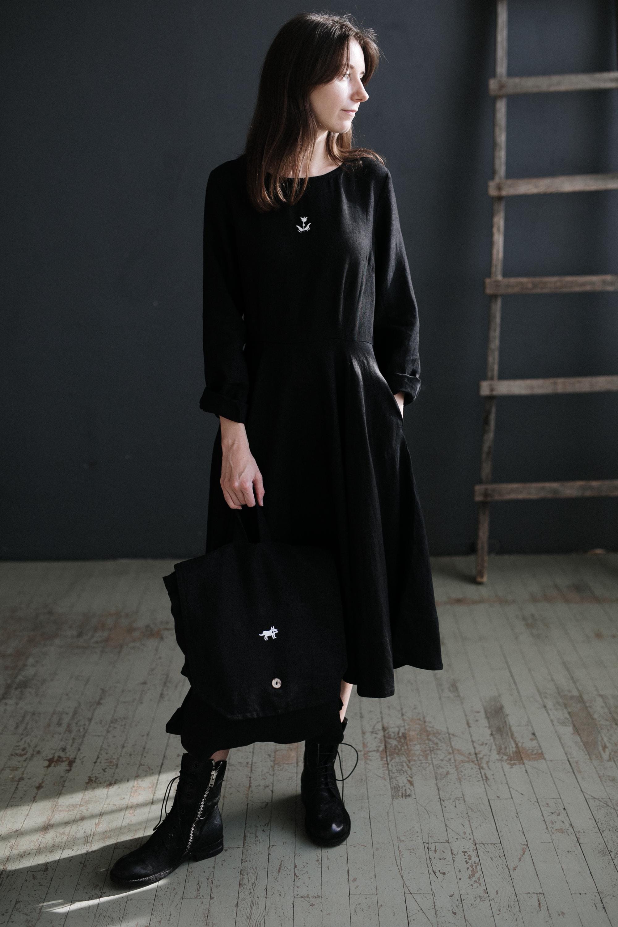 Black Linen Backpack