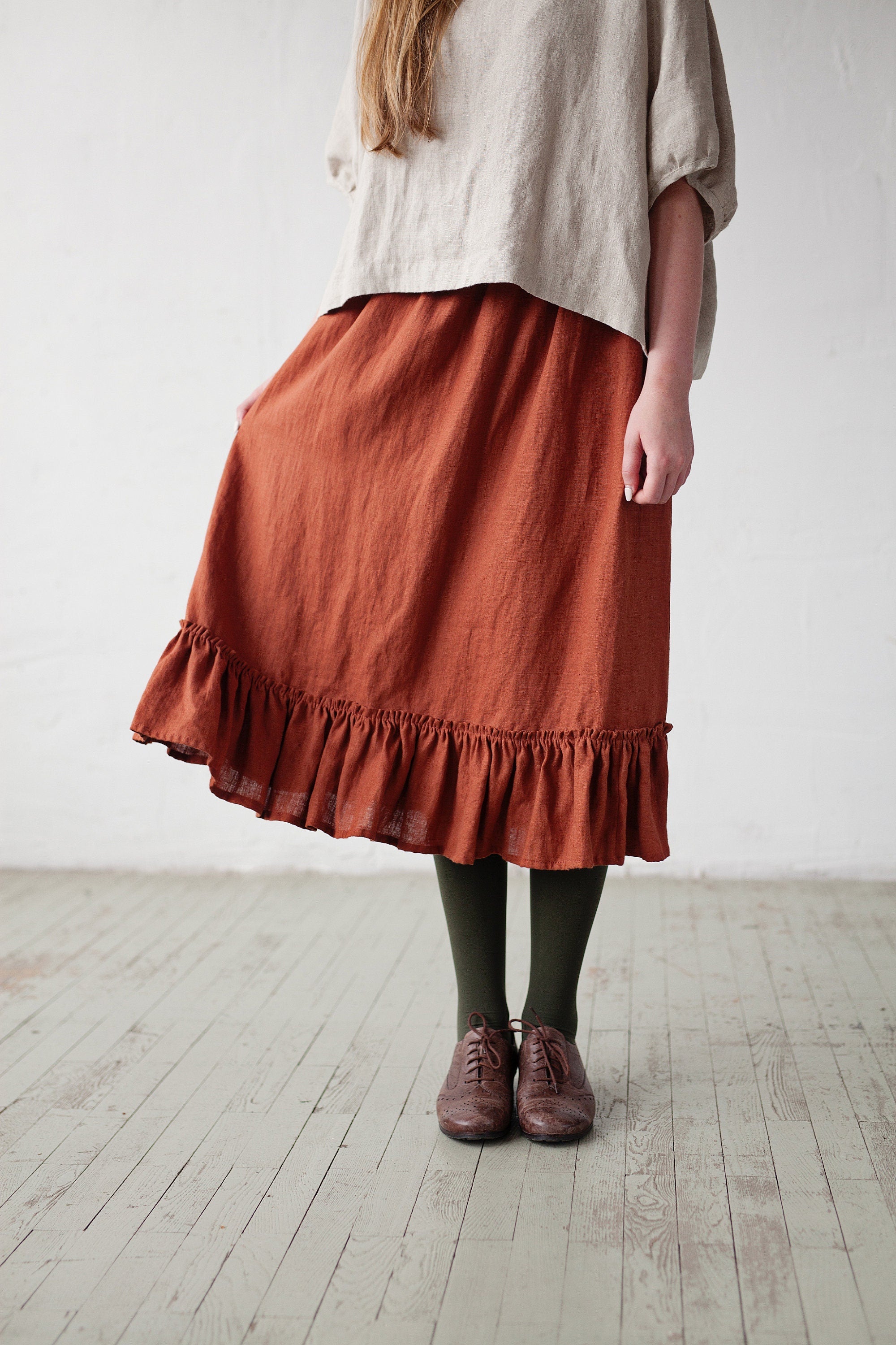 Rust Victorian Linen Skirt, Size XXL (STOCK)