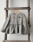 Natural Ruffle Linen Jacket, Size 4-5 years, Rose & Swallow embroidery