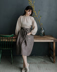 Brown Stripe Linen Apron Skirt