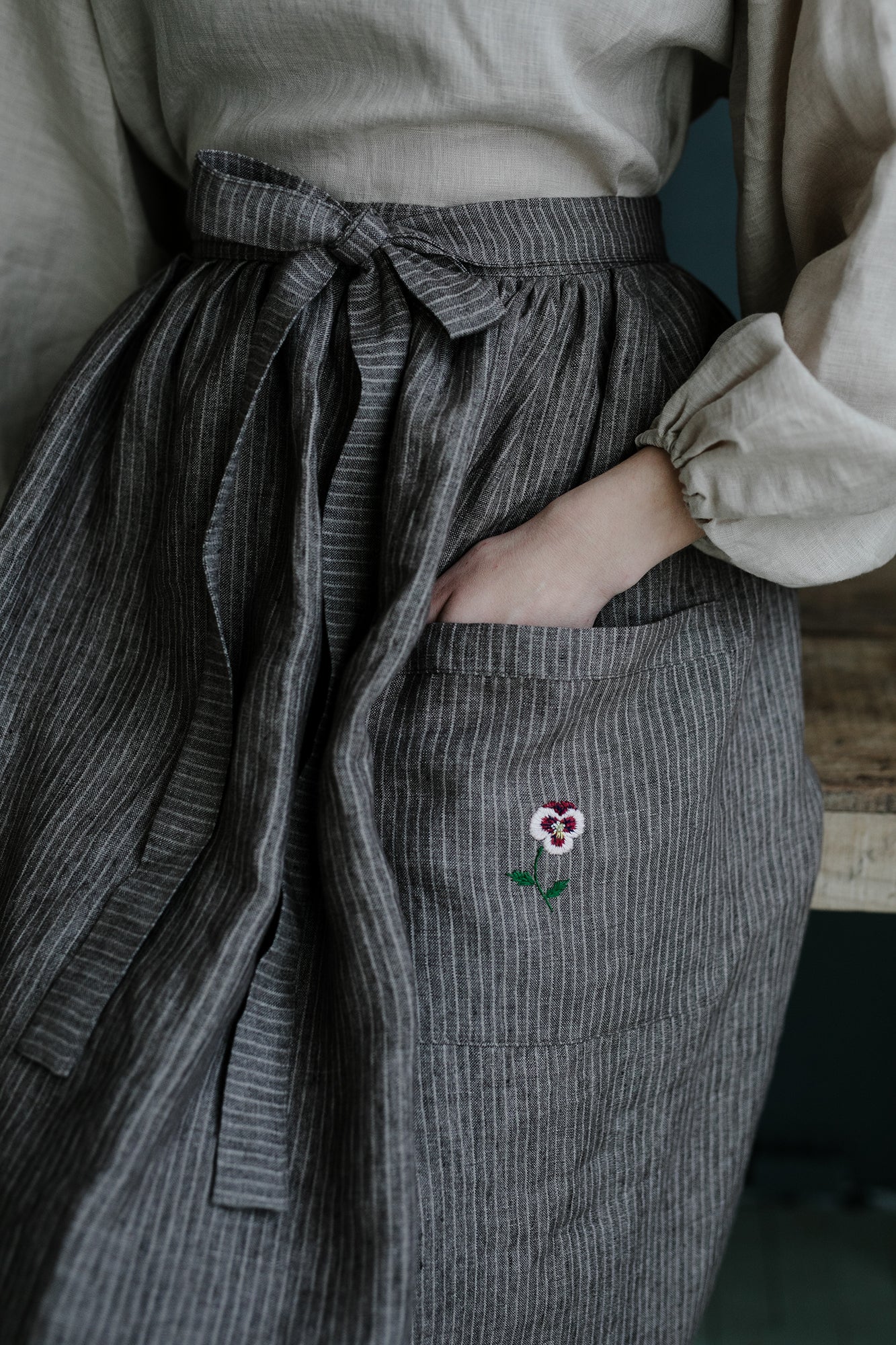 Brown Stripe Linen Apron Skirt