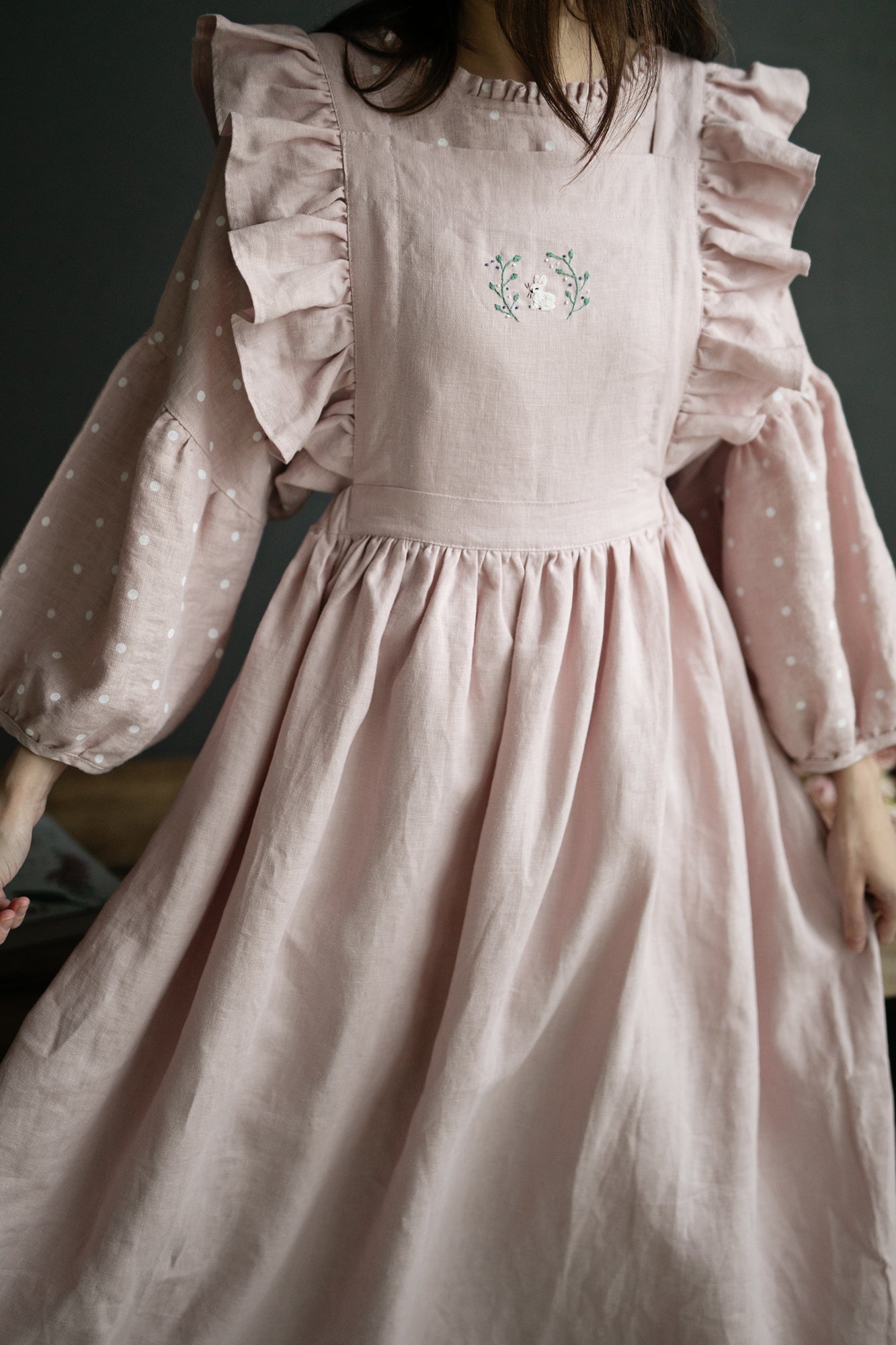 Baby Pink Long Vintage Linen Dress allthebeautifullinen Baby Pink Long Vintage Linen Dress allthebeautifullinen