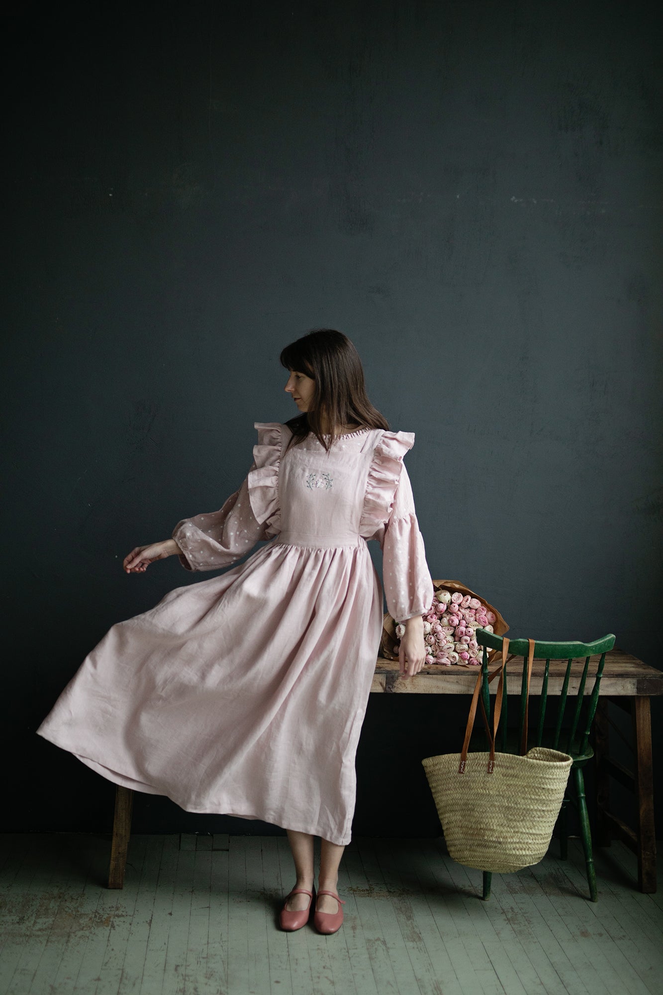 Baby Pink Long Vintage Linen Dress allthebeautifullinen Baby Pink Long Vintage Linen Dress allthebeautifullinen