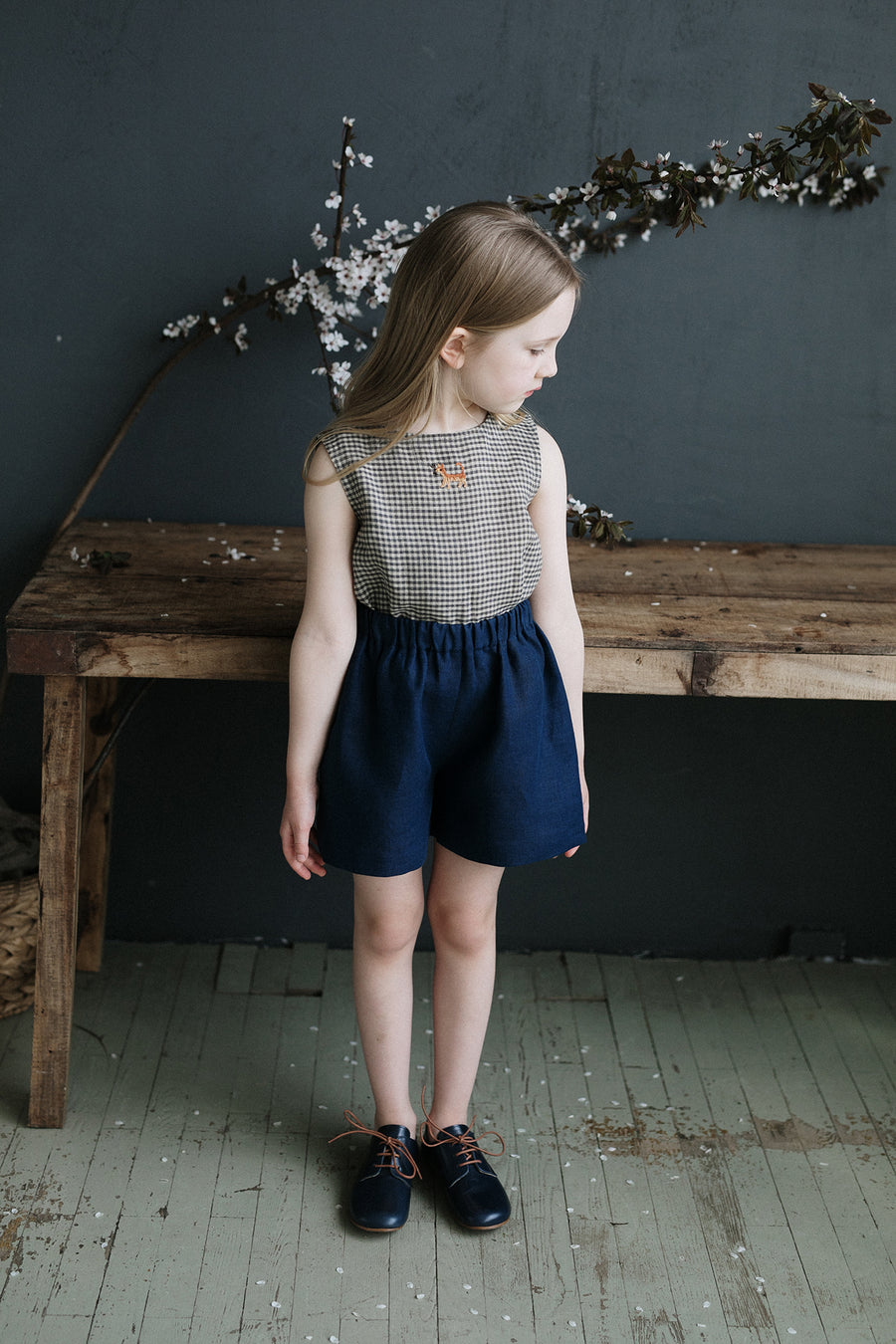 Grey Gingham Sleeveless Shirt